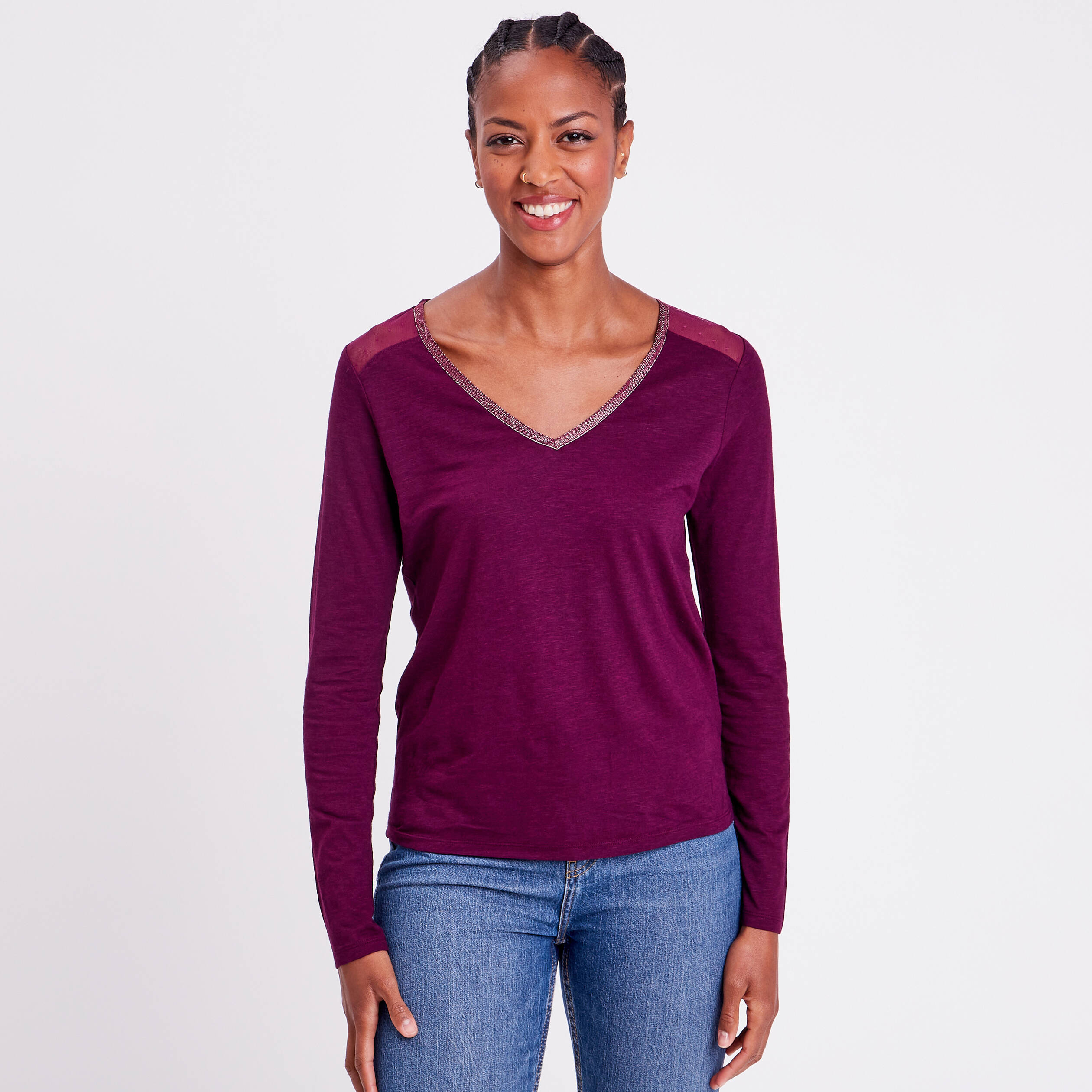 T shirt manches longues prune femme Vibs