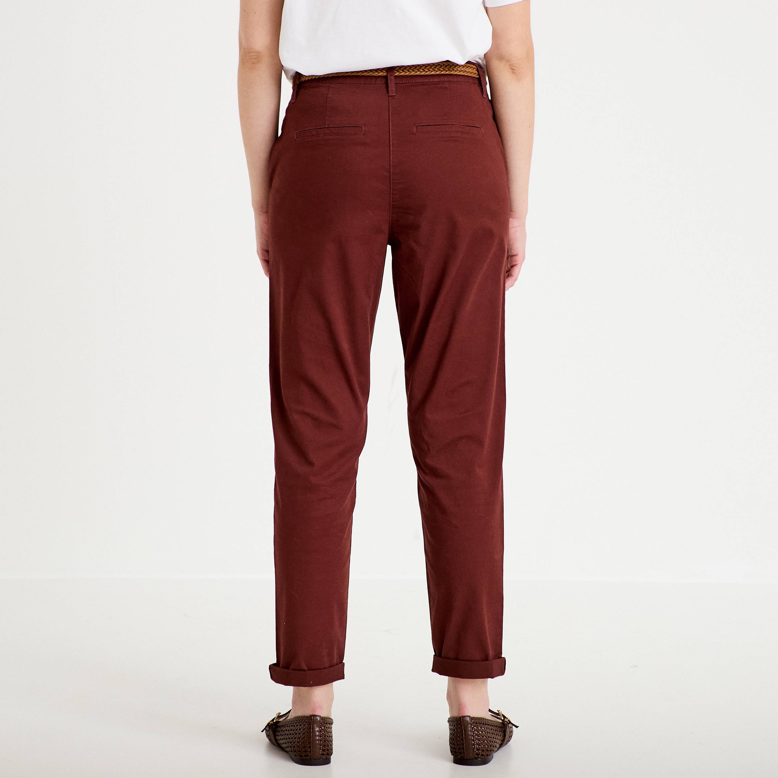 Pantalon chino 7/8&egrave;me marron femme