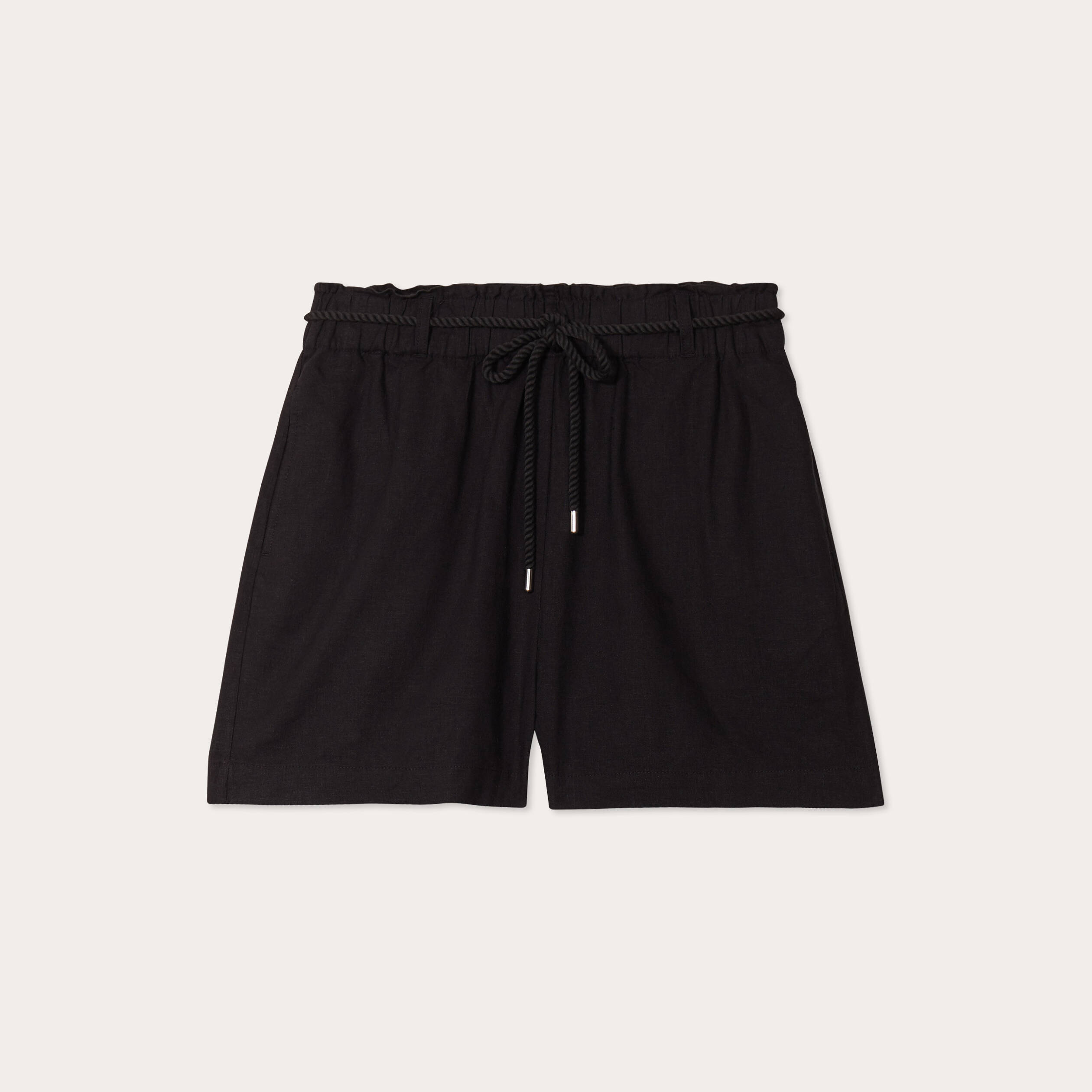 Short regular contenant du lin noir femme