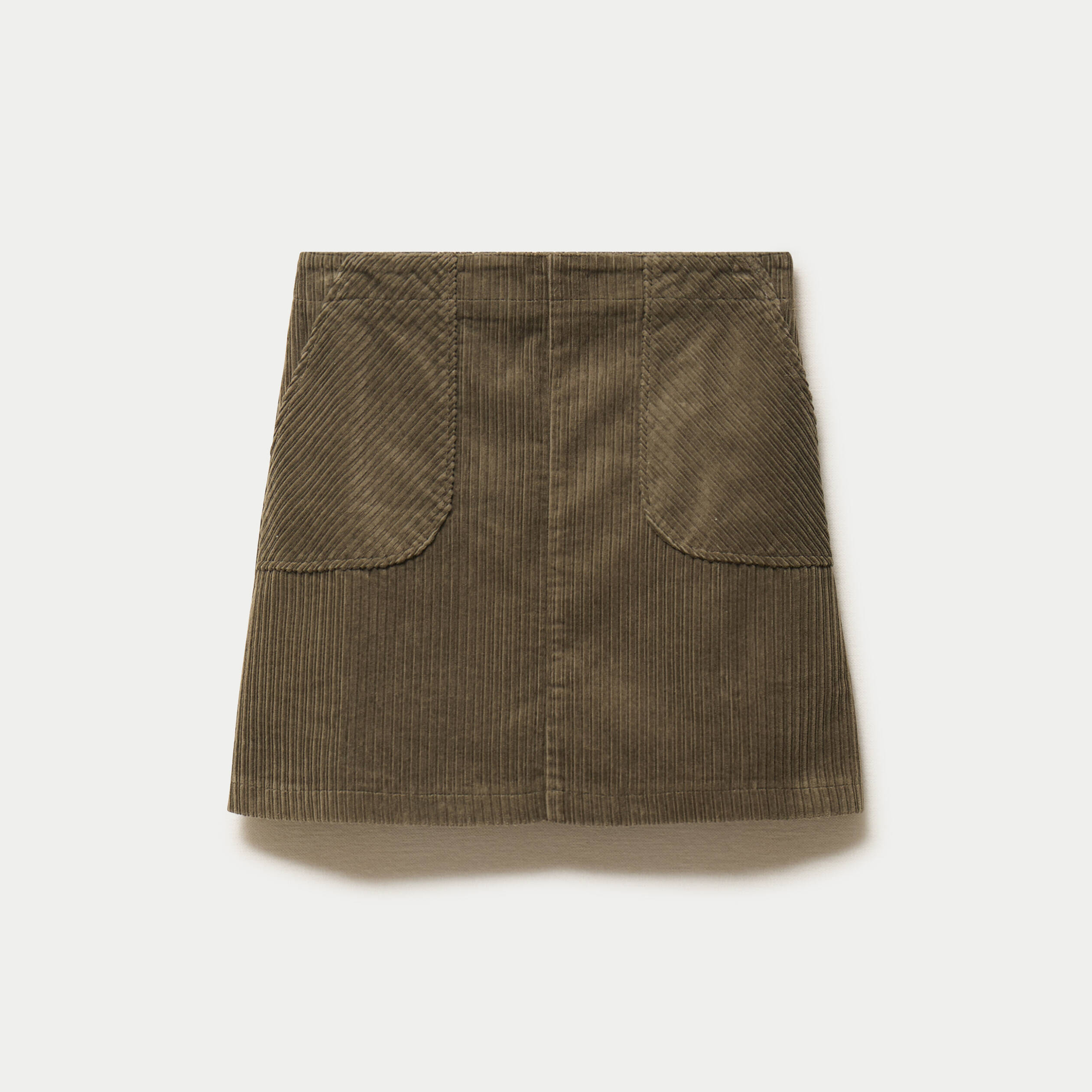 Jupe courte &eacute;vas&eacute;e en velours vert kaki femme