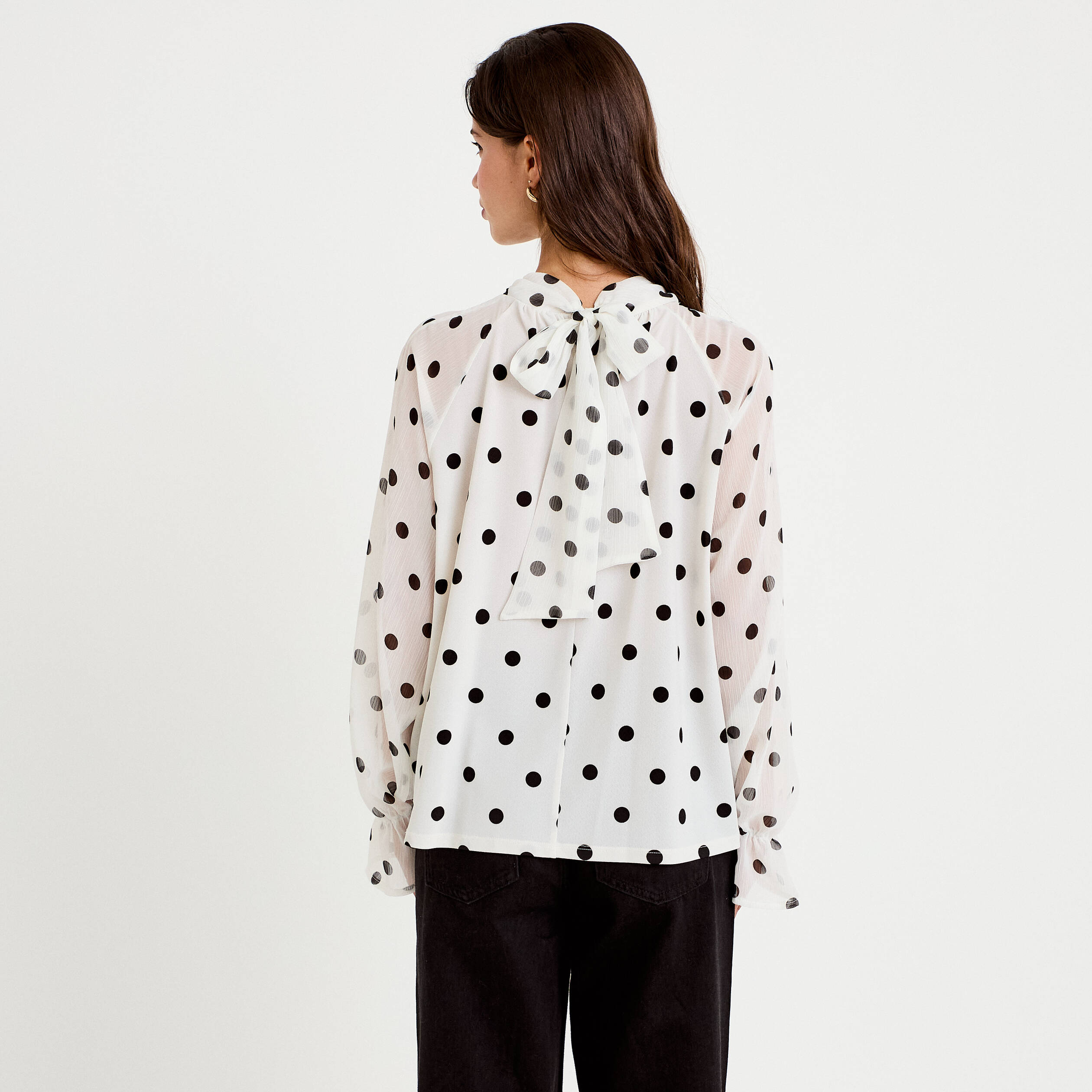 Blouse droite voile manches longues blanc femme