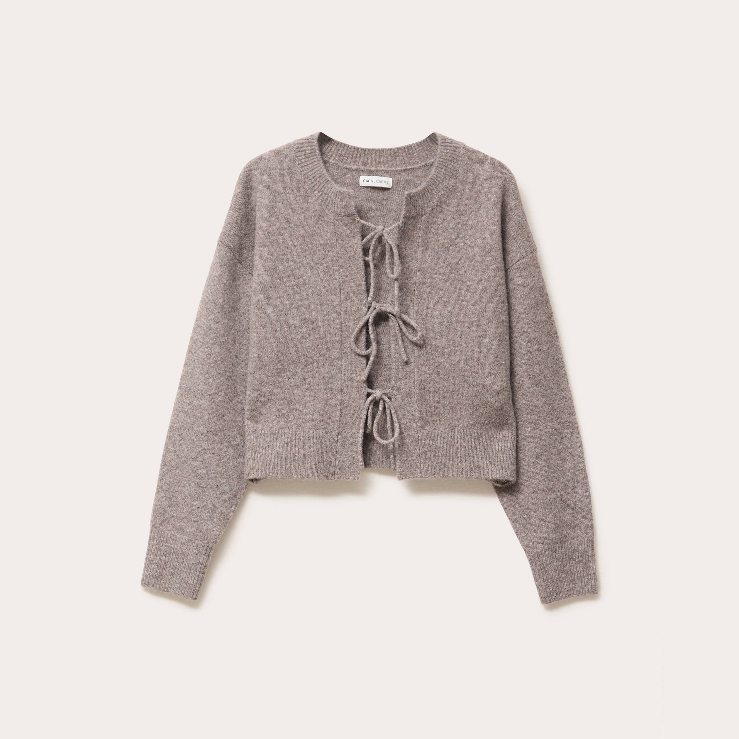 gilet manches longues noue taupe femme Gilet manches longues noué taupe femme