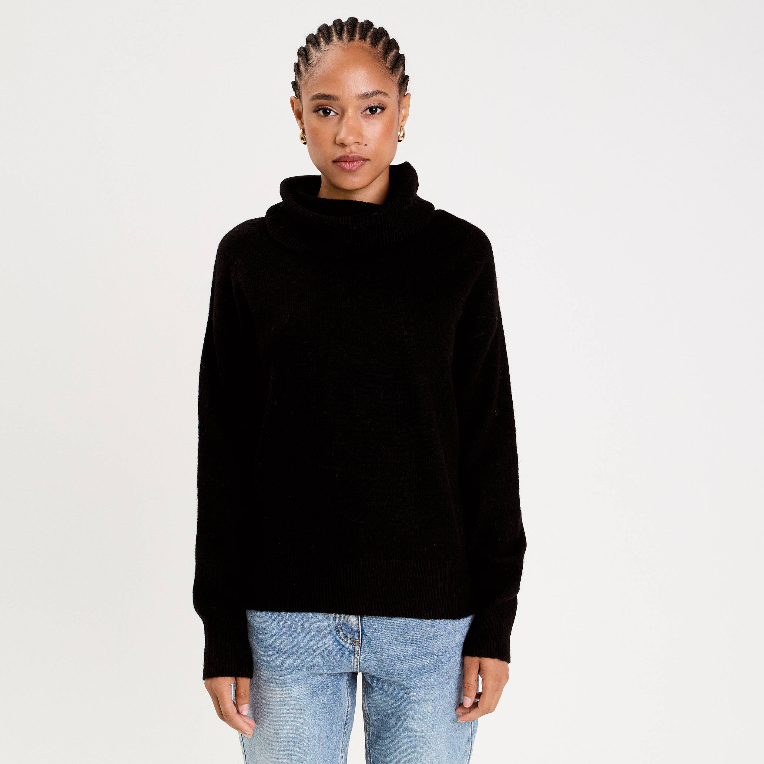 Pull avec col roul&eacute; noir femme