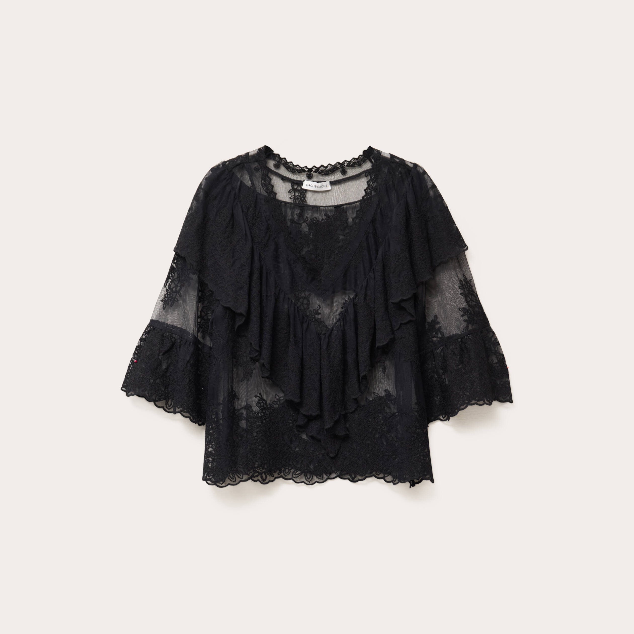 blouse manches 34 dentelle noir femme Blouse manches 3/4 dentelle noir femme