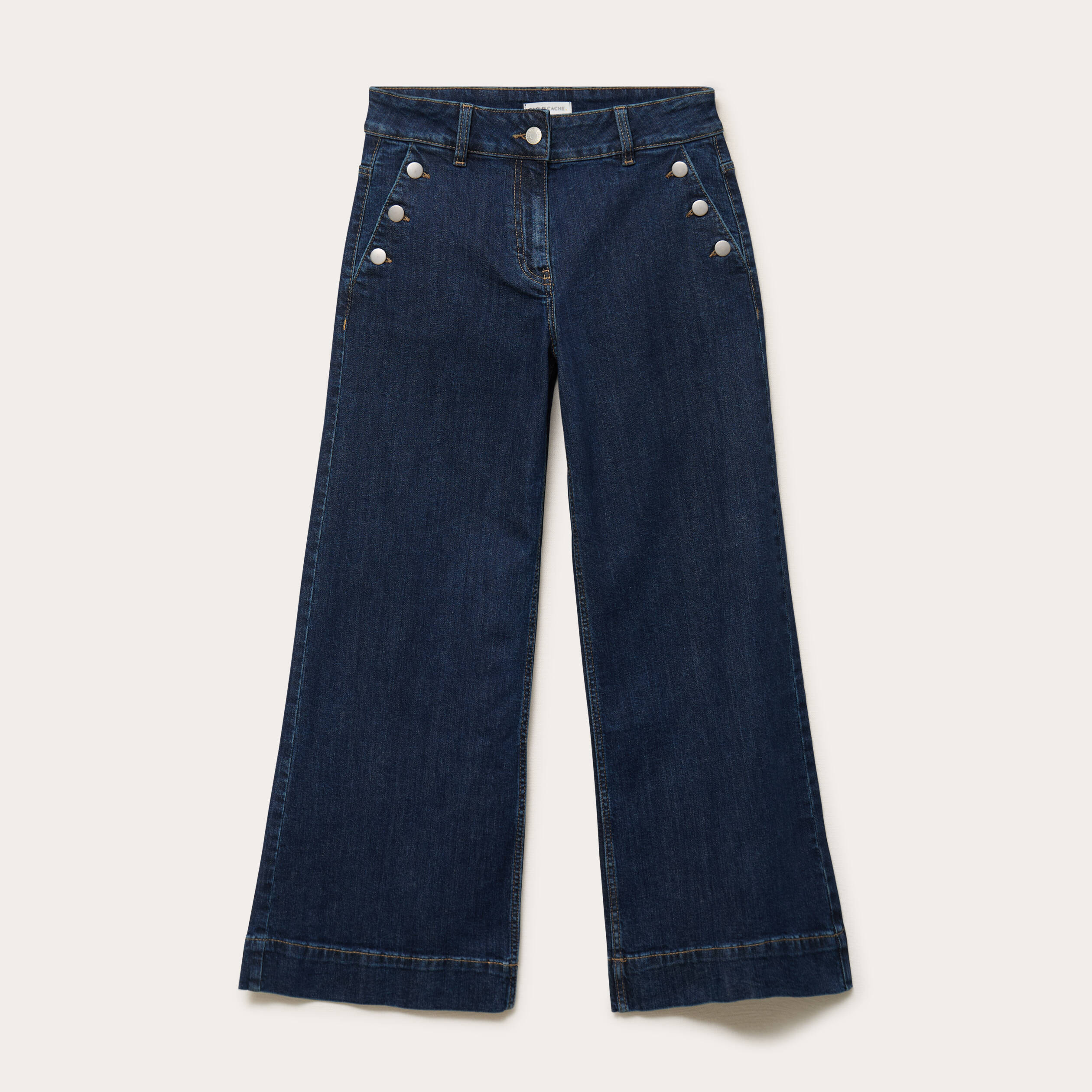 Jean wide leg cropped taille haute denim blue black femme