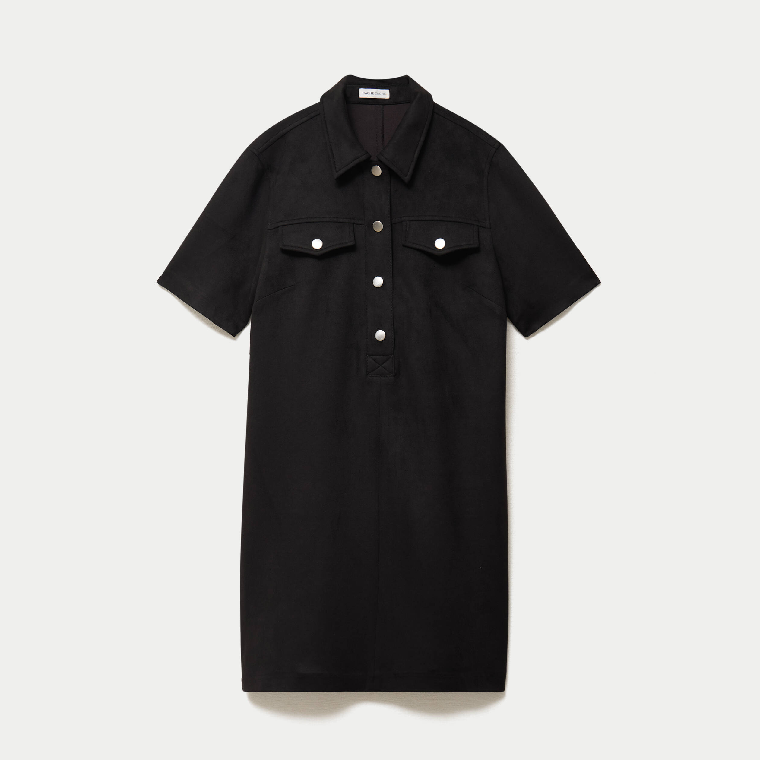Robe droite 3/4 manches courtes daim noir femme