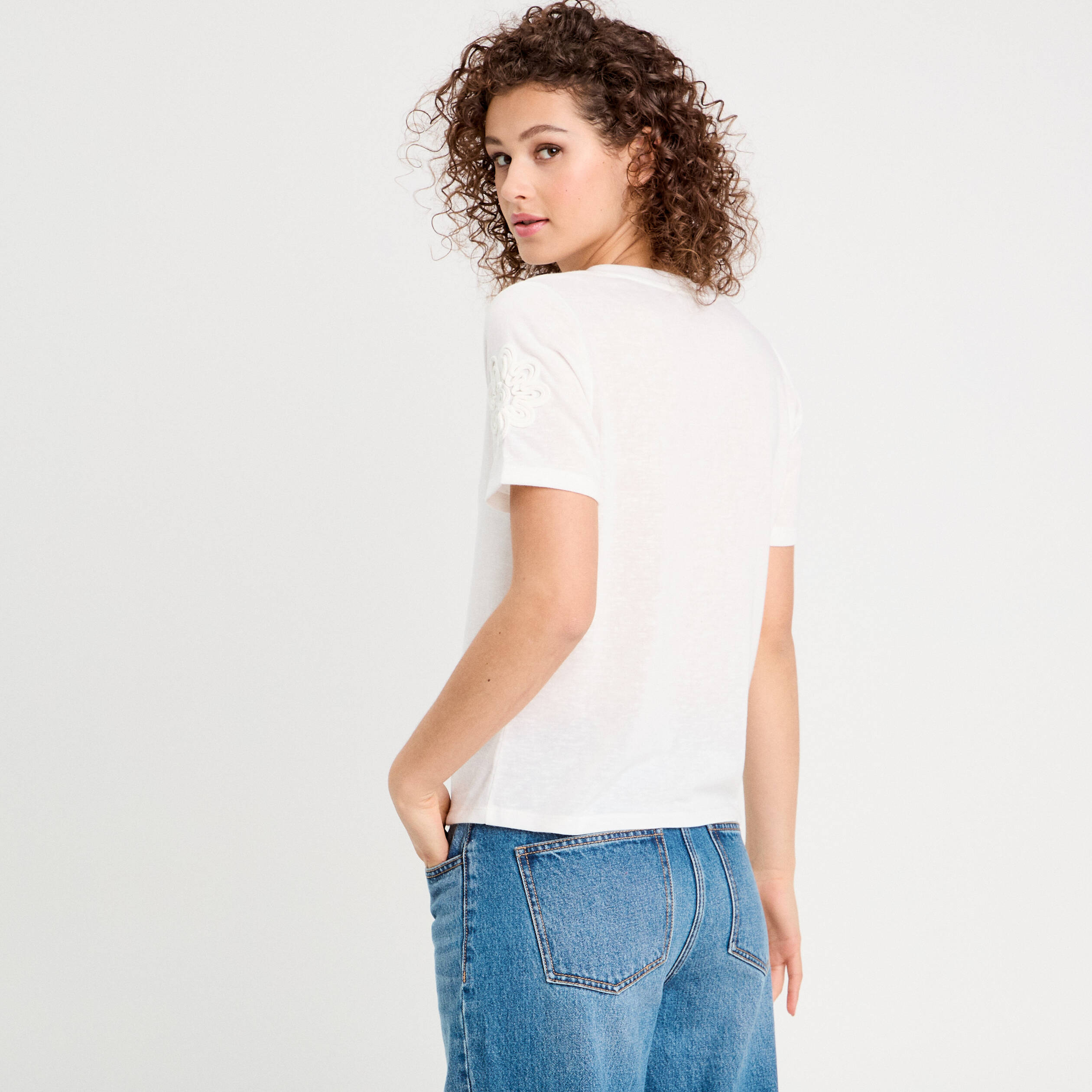 T-shirt manches courtes ecru femme