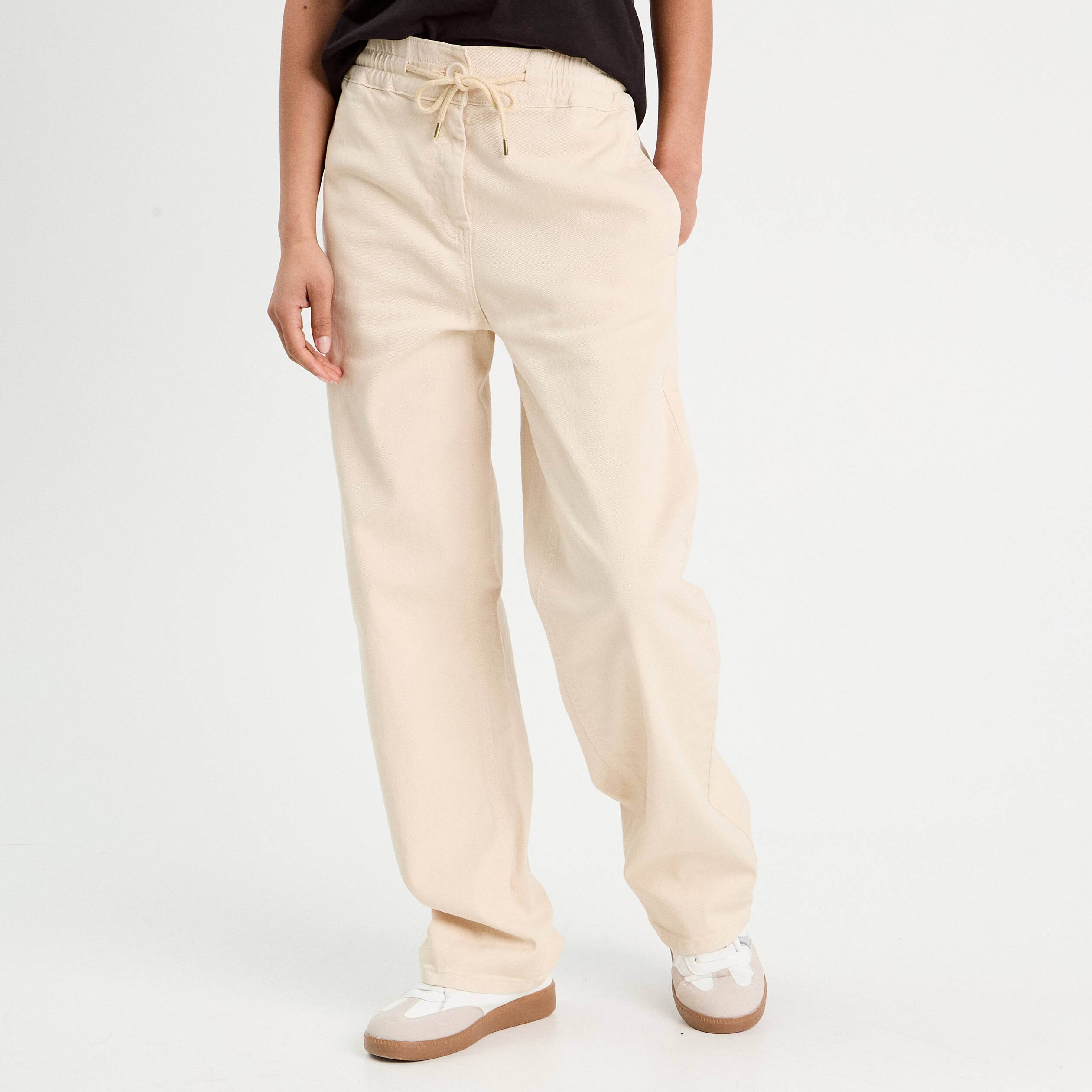 Pantalon large &eacute;lastiqu&eacute; ecru femme
