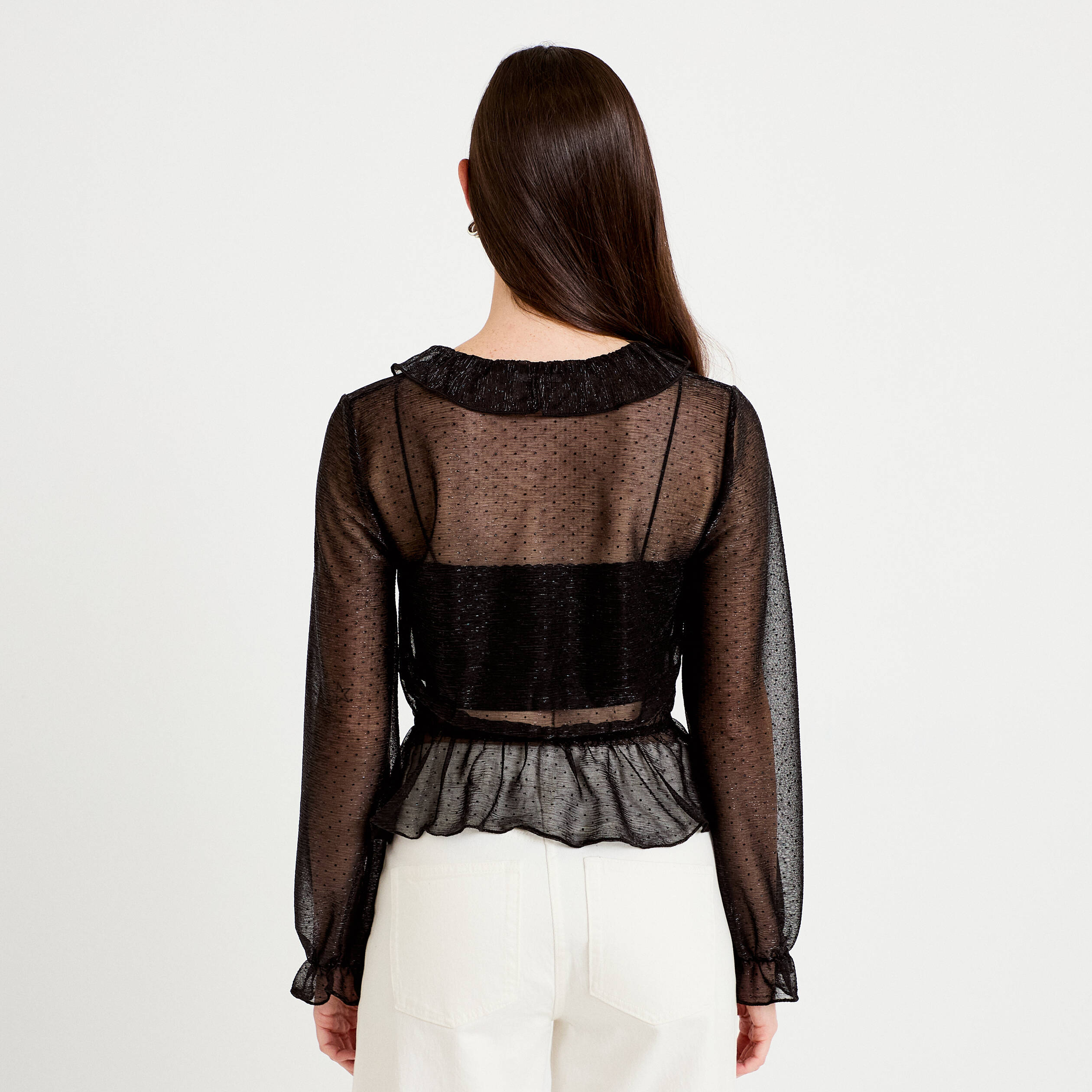 Blouse d&eacute;collet&eacute; manches longues gris argent femme