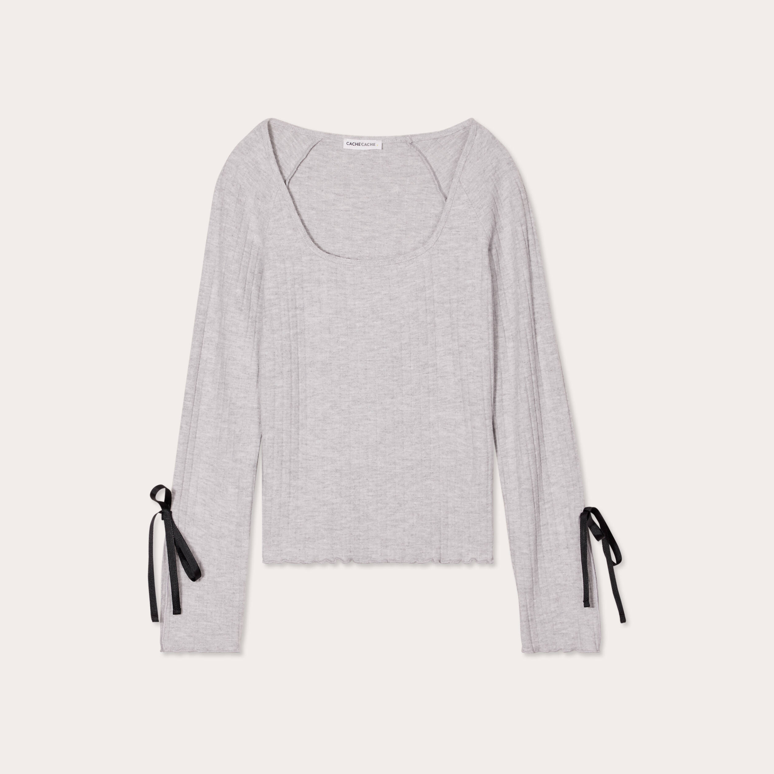 pull manches longues noeuds gris clair femme Pull manches longues noeuds gris clair femme