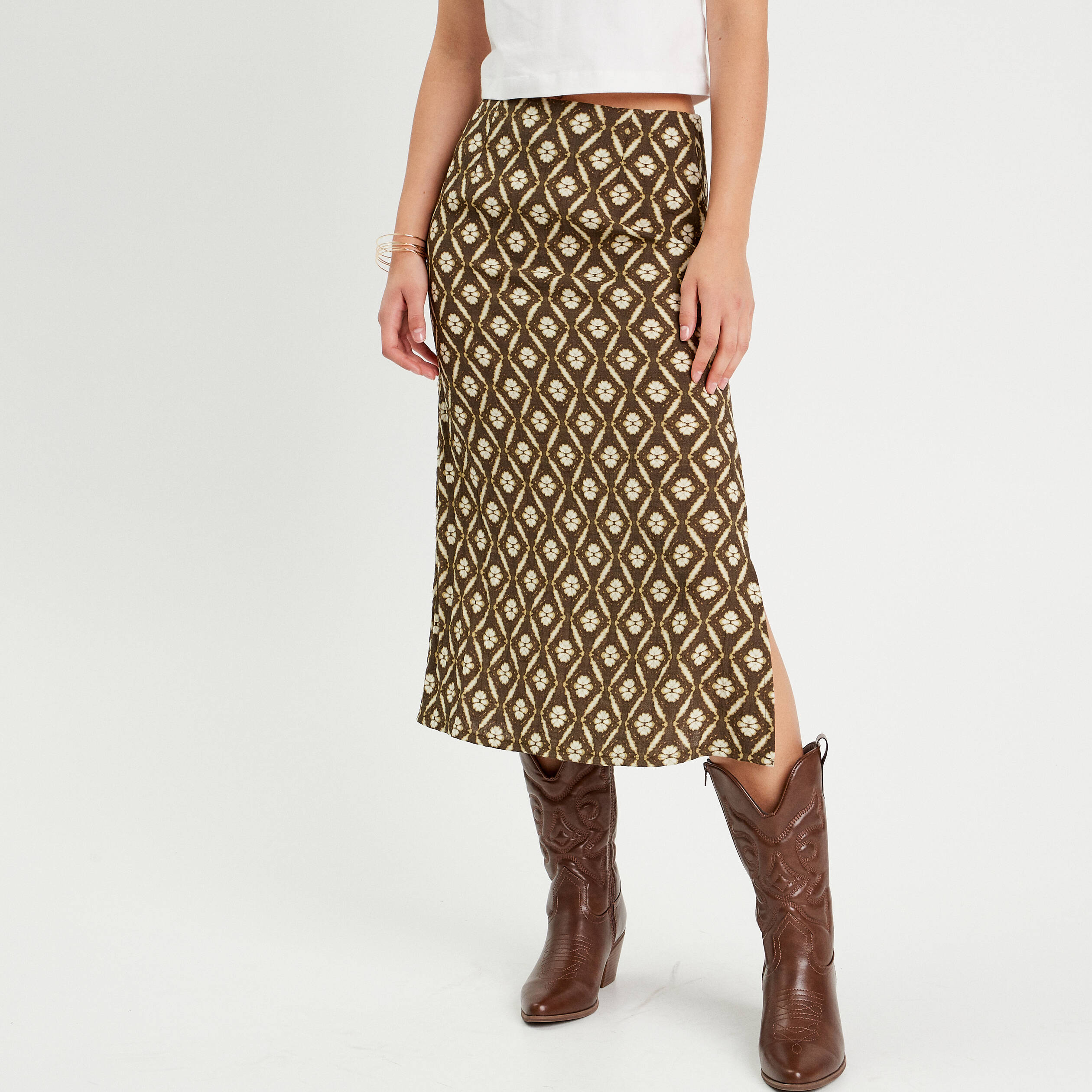 Jupe midi ?�vas?�e vert femme | Vibs