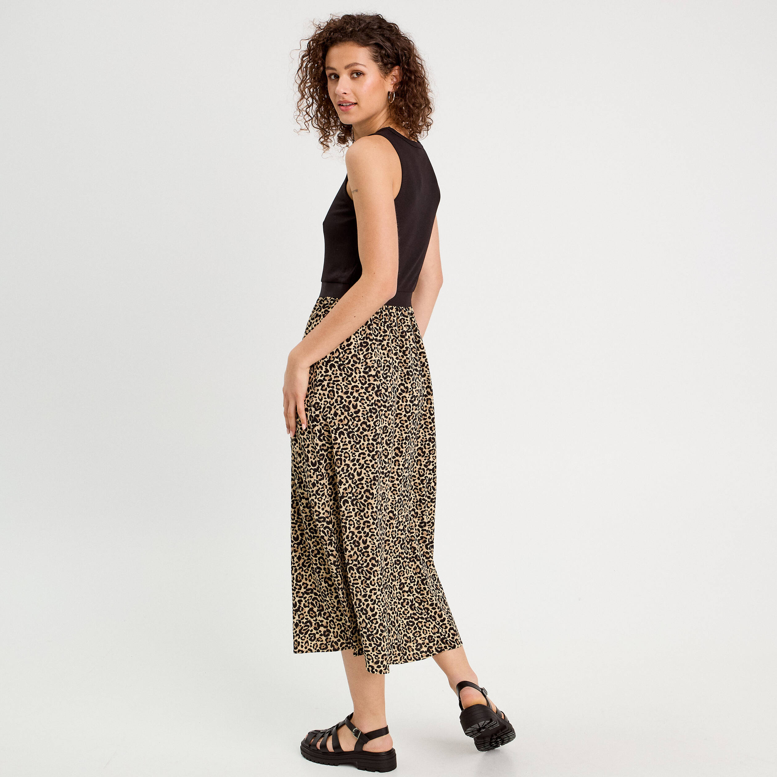 Robe longue effet 2-en1 beige femme