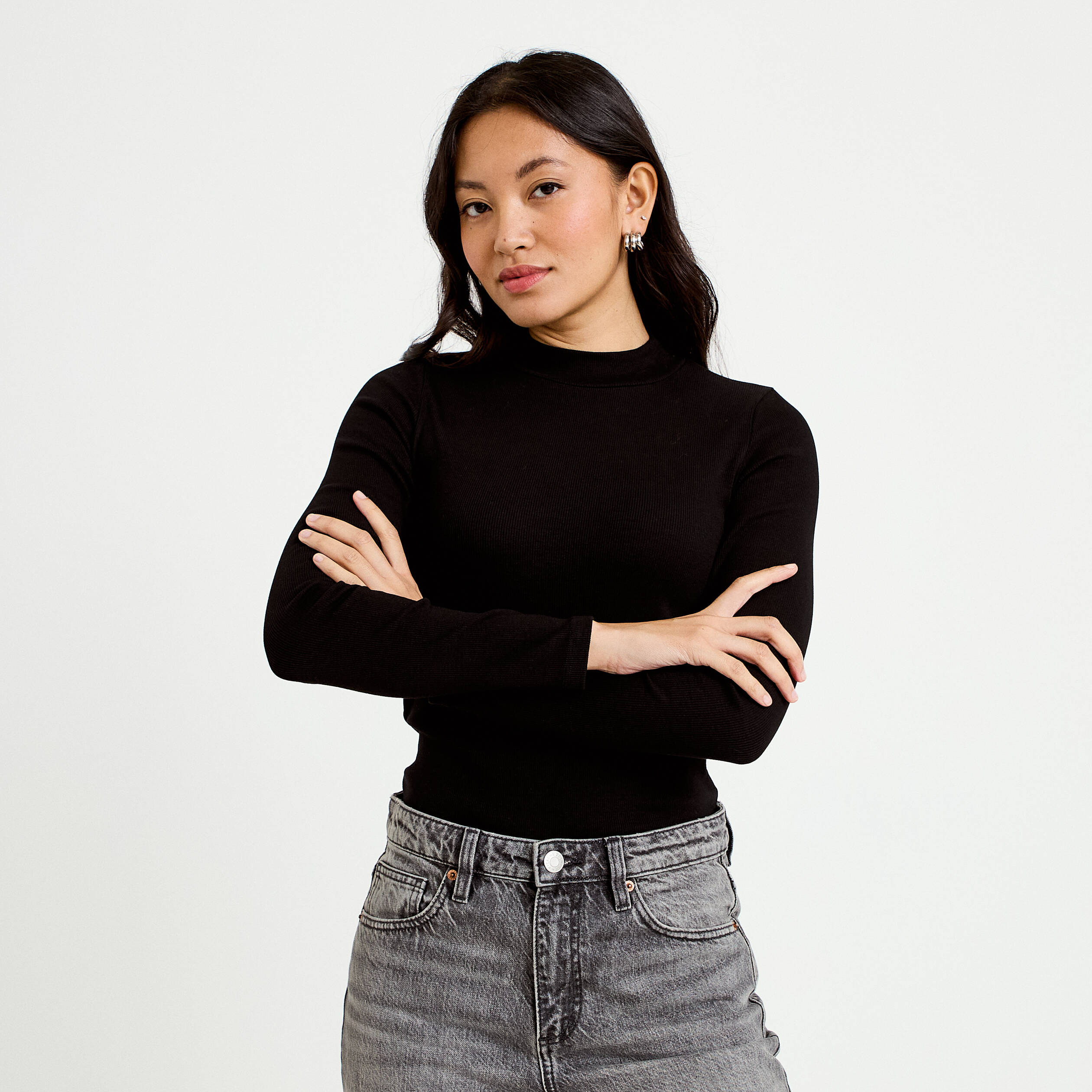 T-shirt ajust&eacute; manches longues noir femme