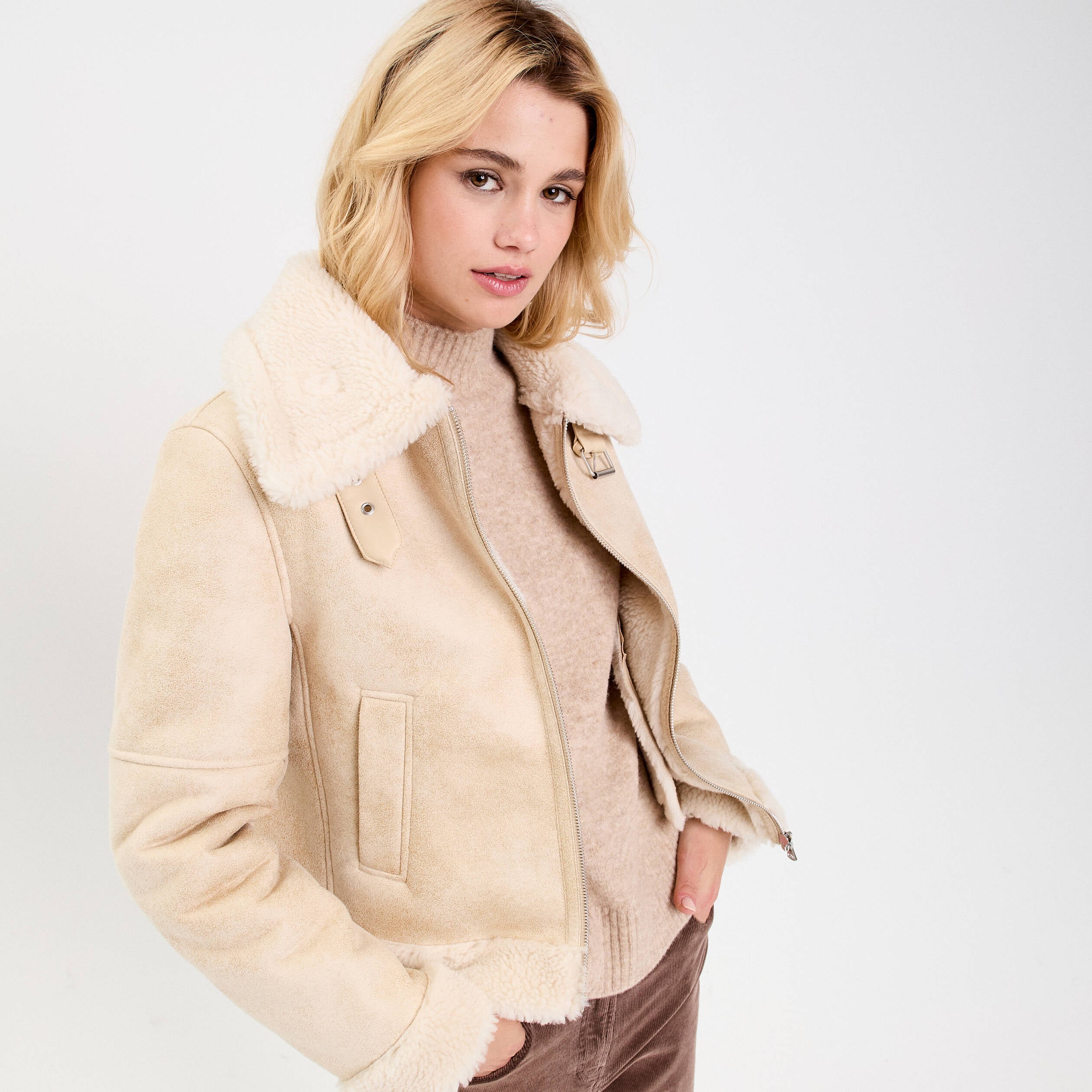 Blouson simili cuir sable femme