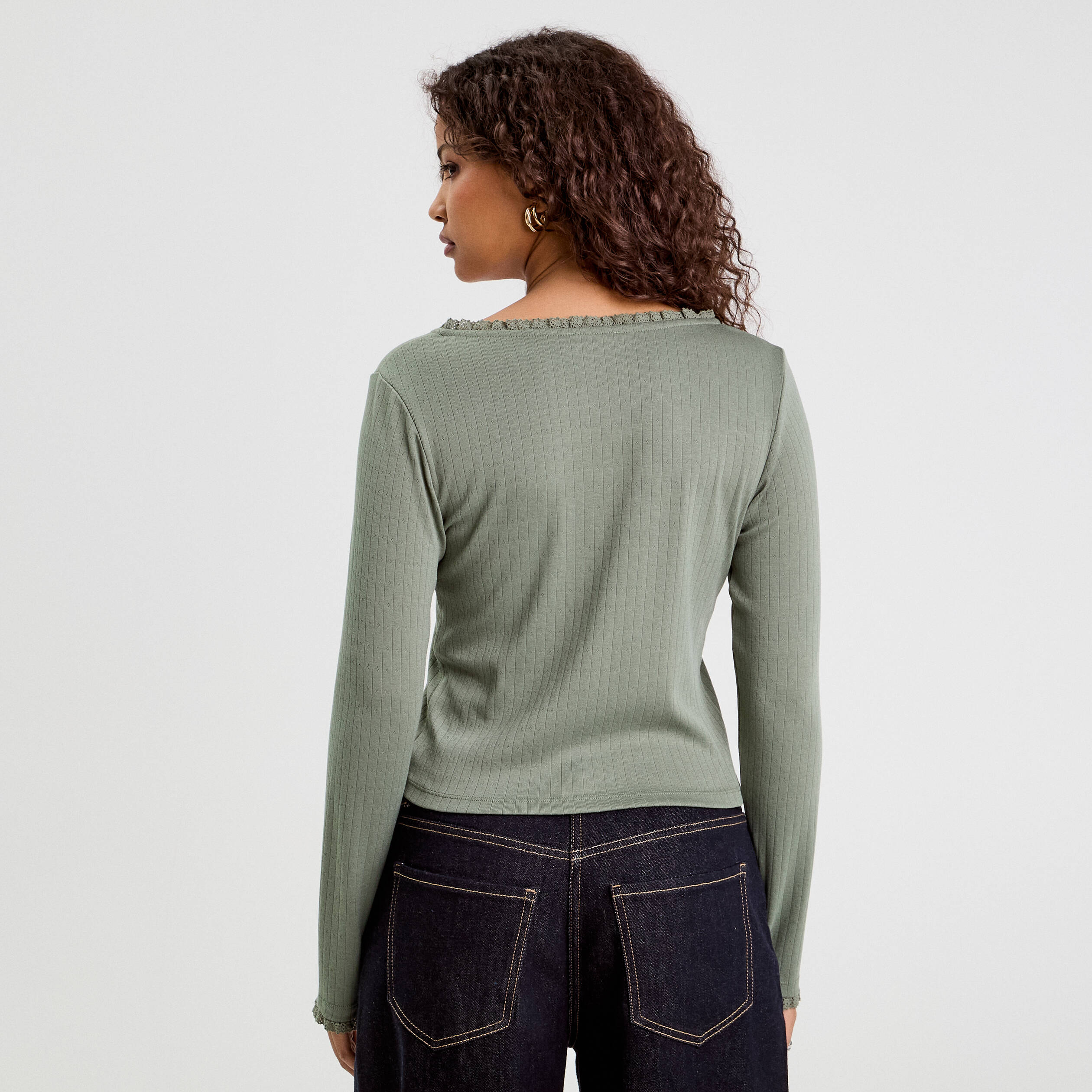 t shirt manches longues vert kaki femme T-shirt manches longues vert kaki femme