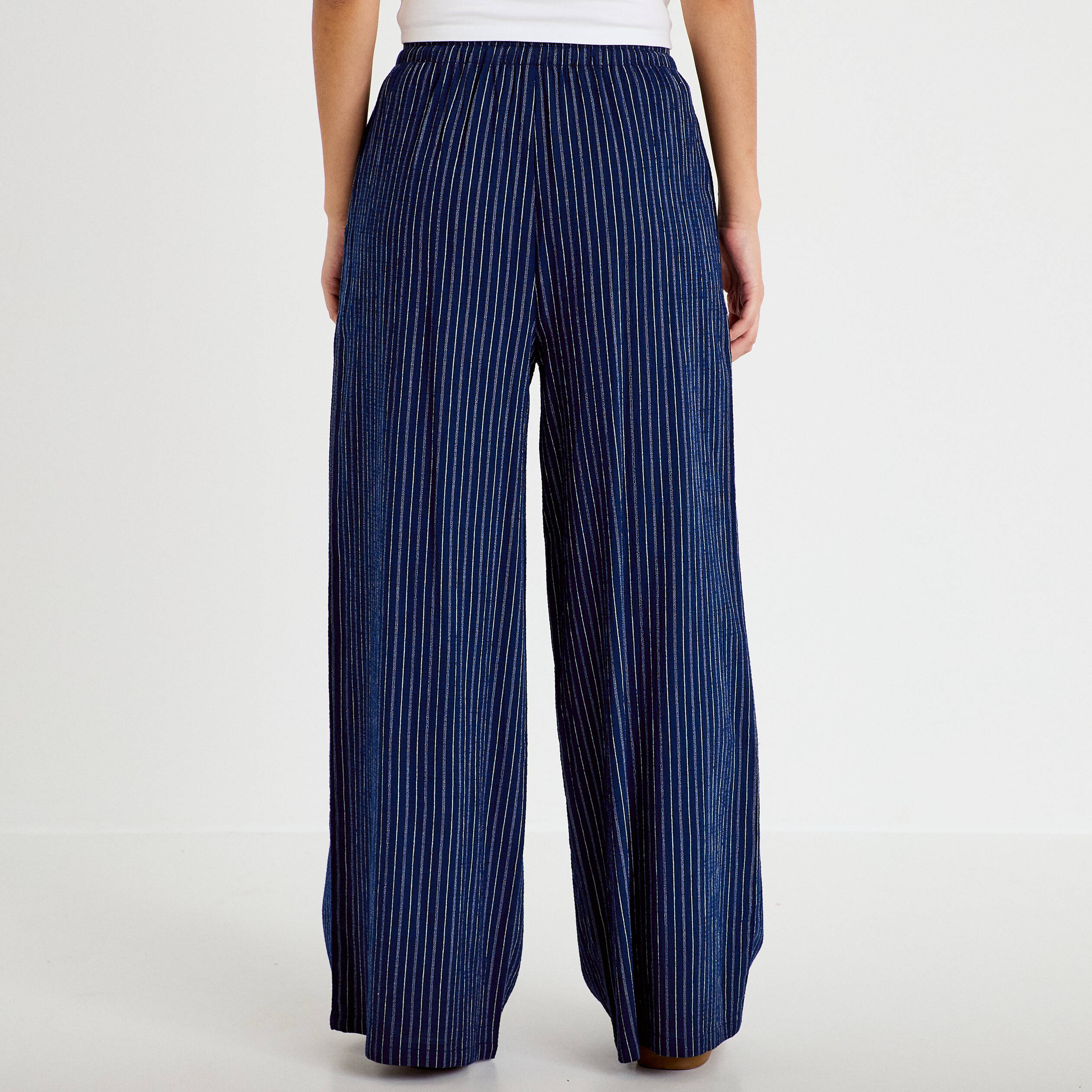 Pantalon large taille standard bleu femme