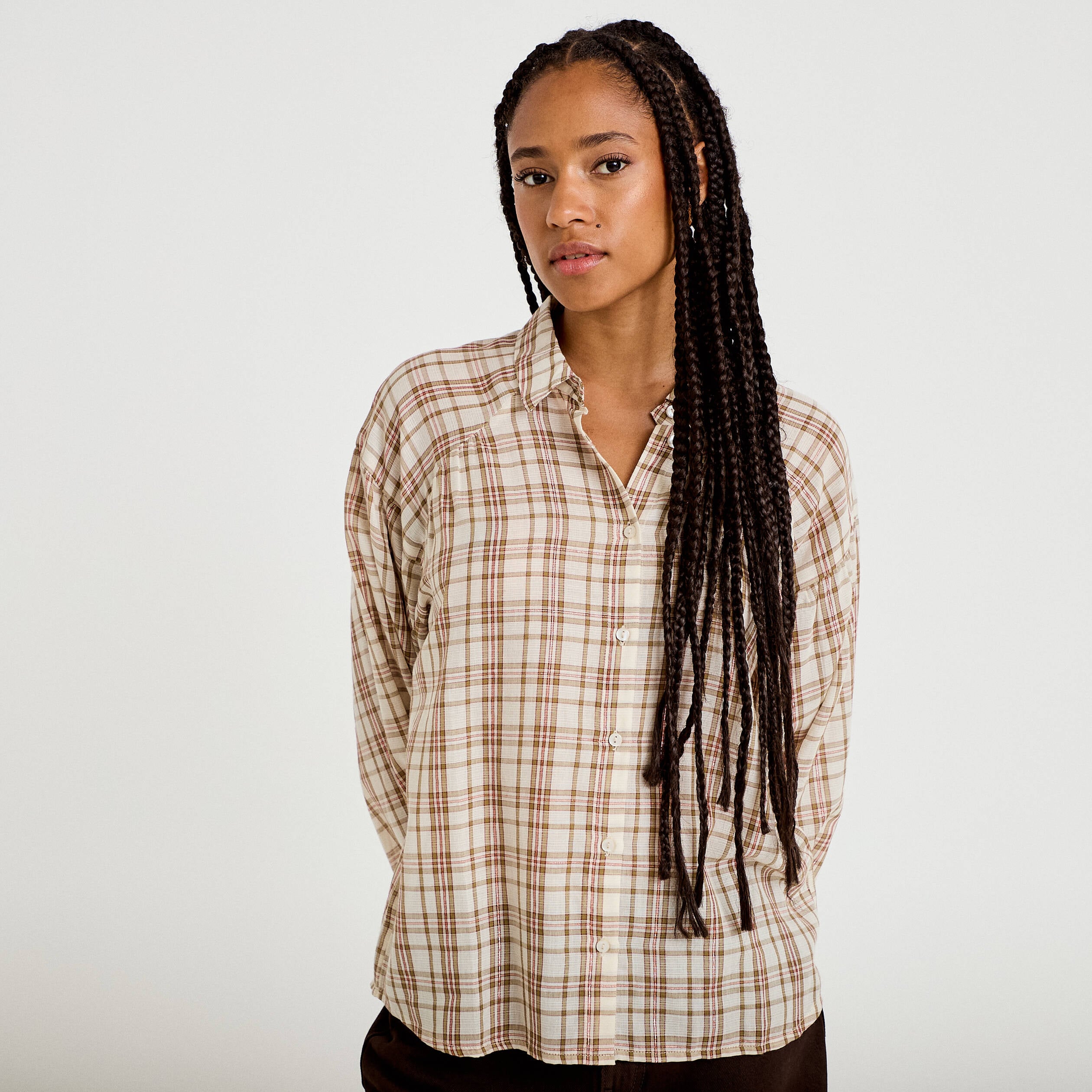 Chemise coupe ample manches longues marron femme