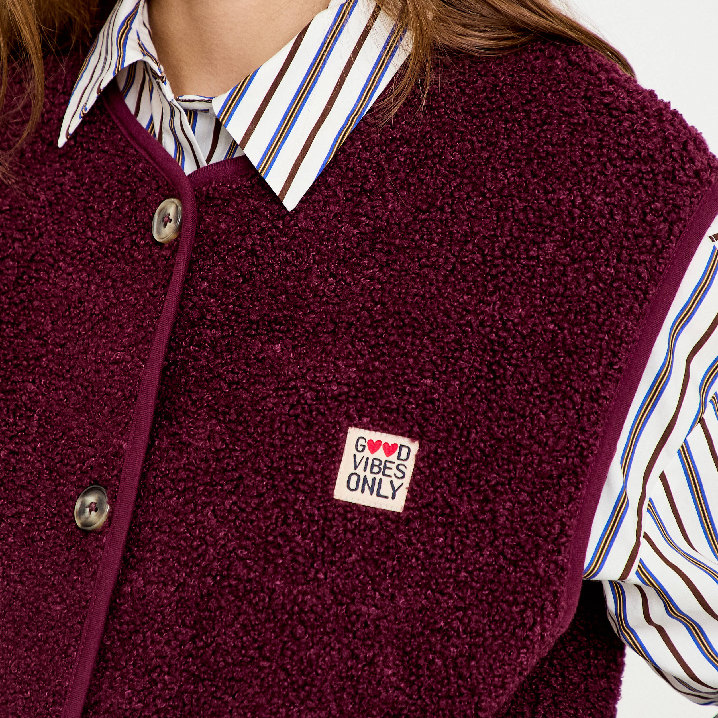 Gilet sans manches fausse fourrure prune femme