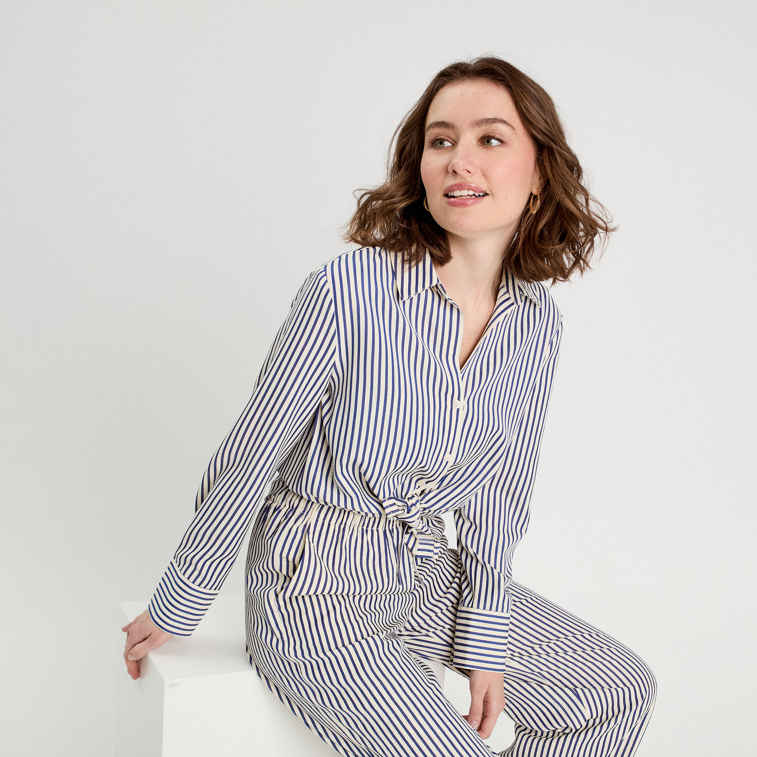 Chemise manches longues bleu marine femme