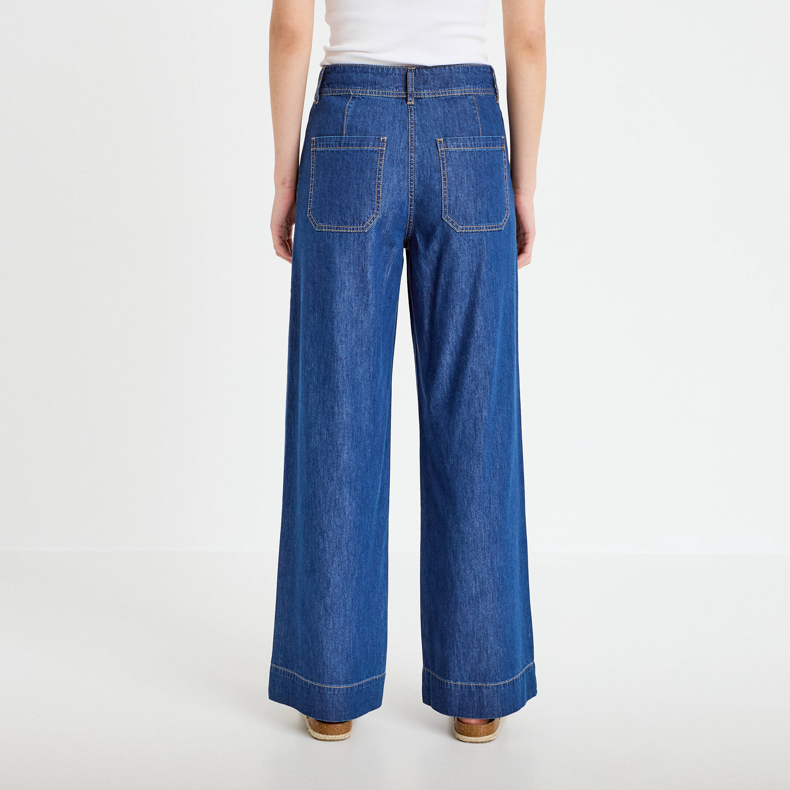 Jean wide leg taille standard denim stone femme