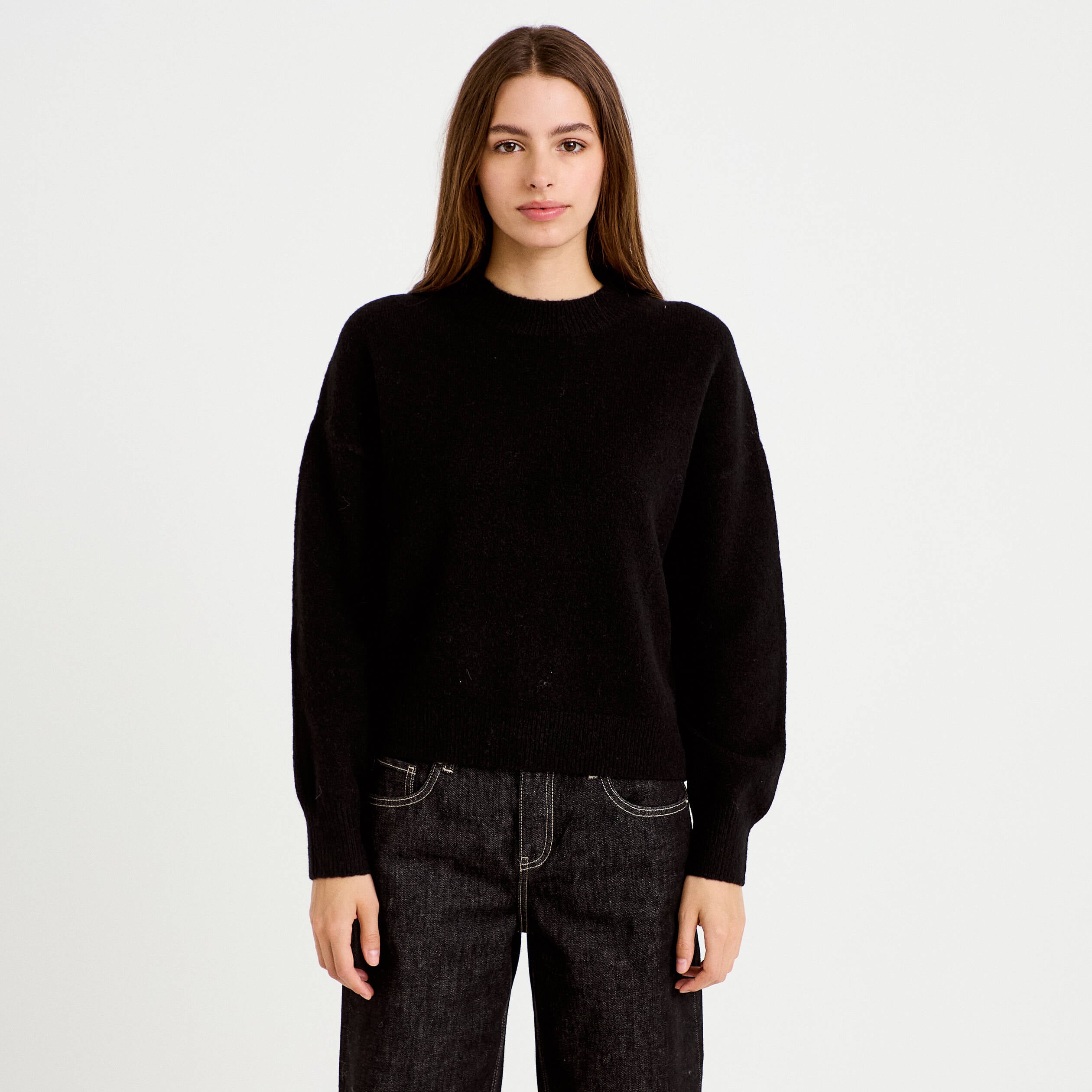 Pull col rond noir femme