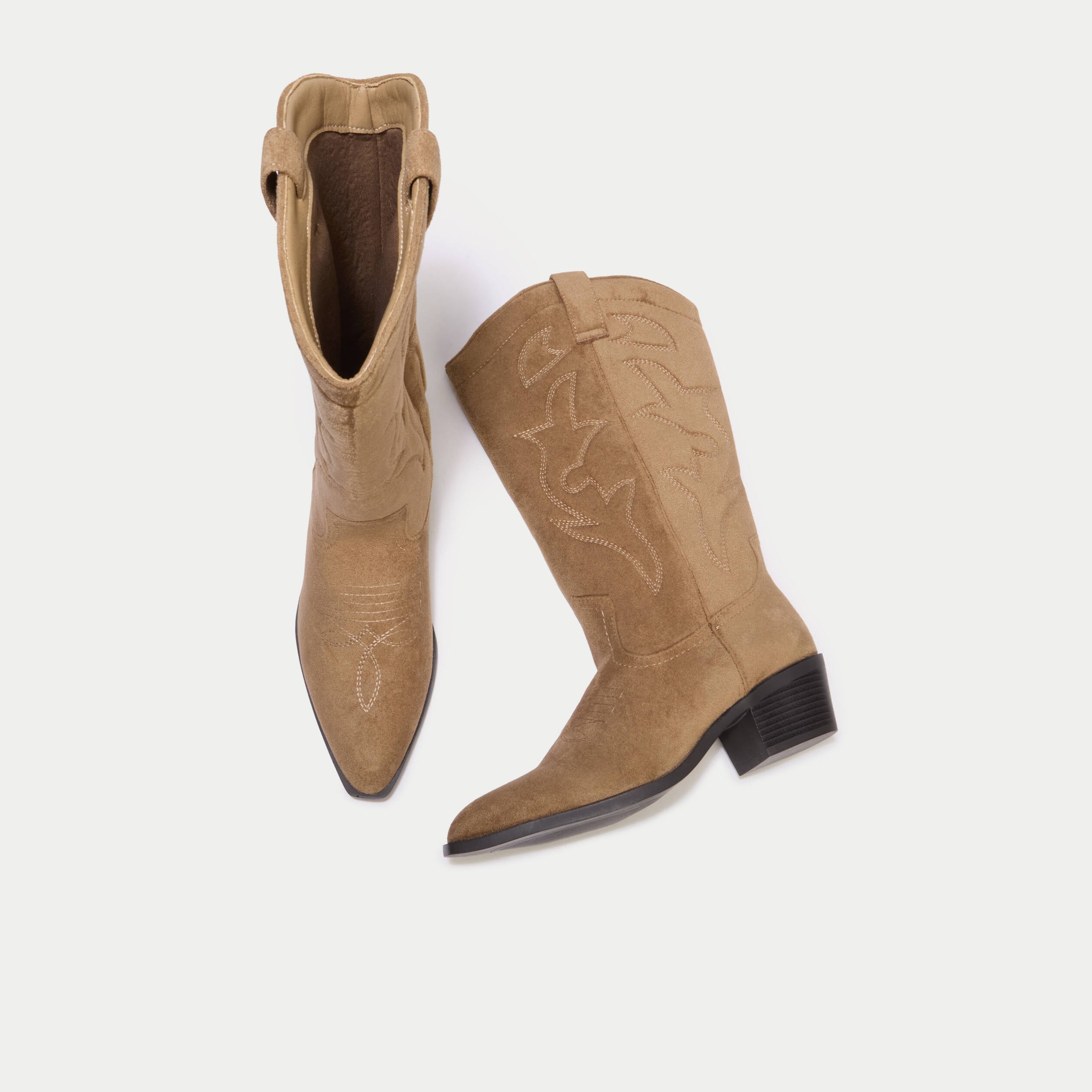 Bottes aspect daim beige femme