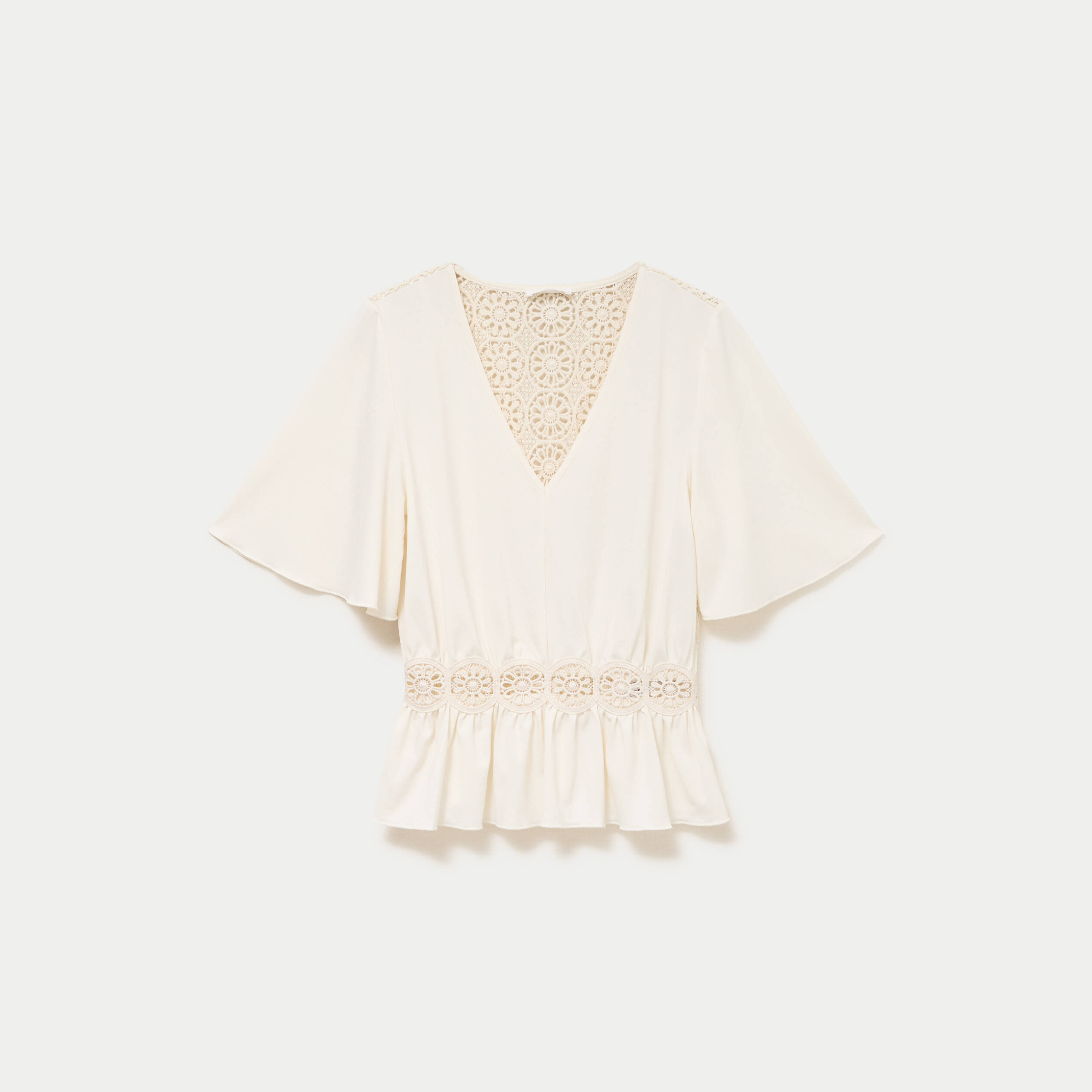 Blouse col v manches courtes ecru femme