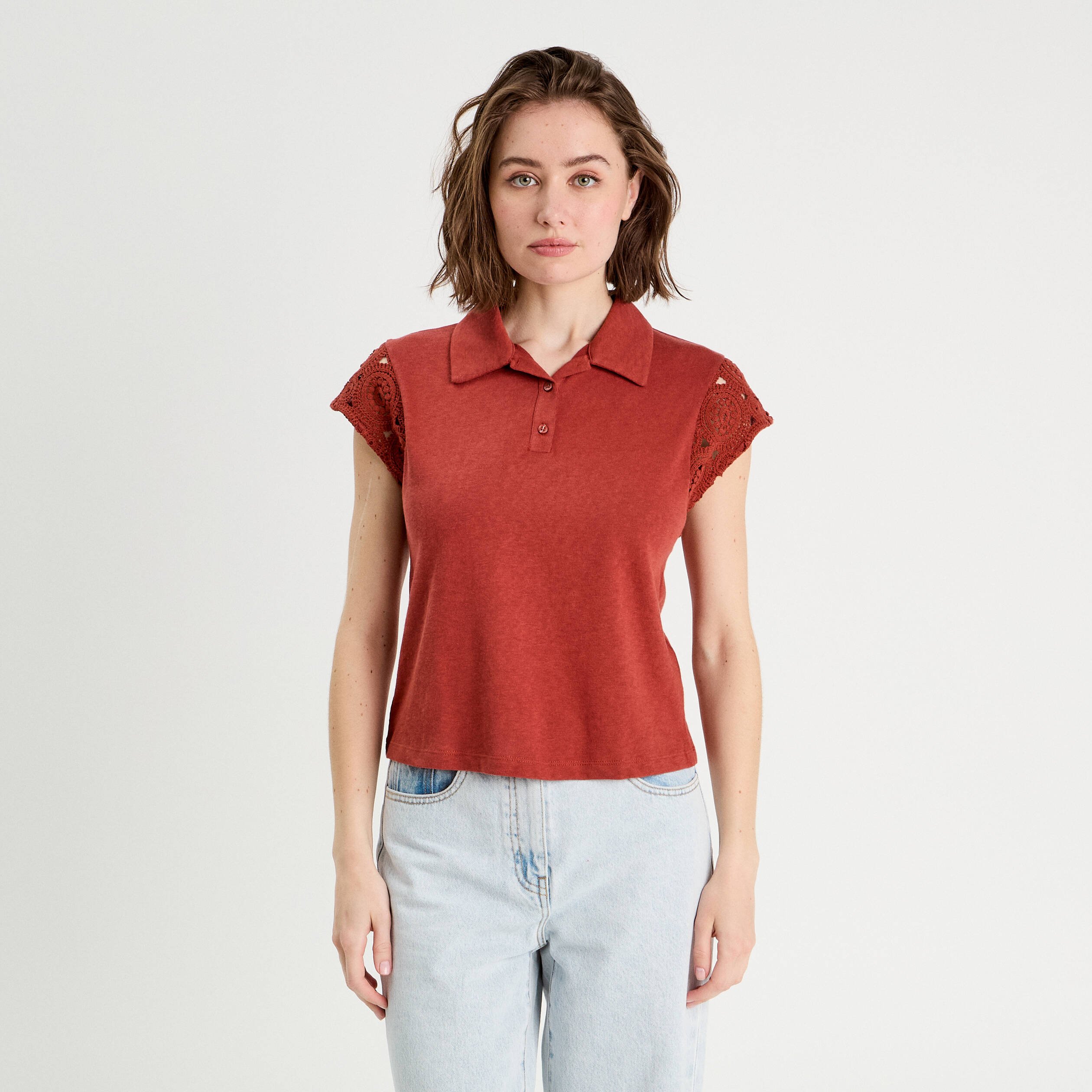 polo manches courtes marron cognac femme Polo manches courtes marron cognac femme