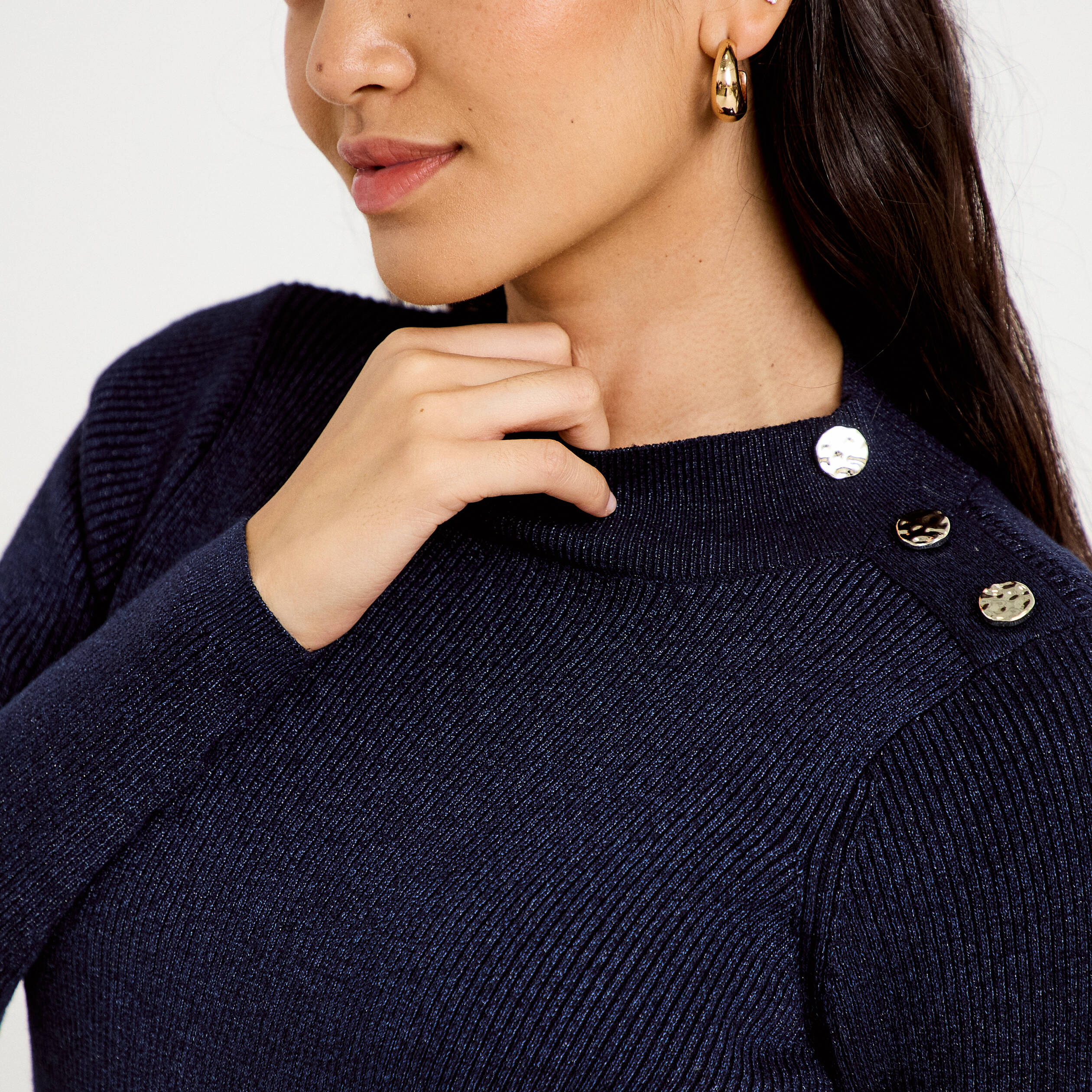 Robe pull ajust&eacute;e manches longues bleu marine femme