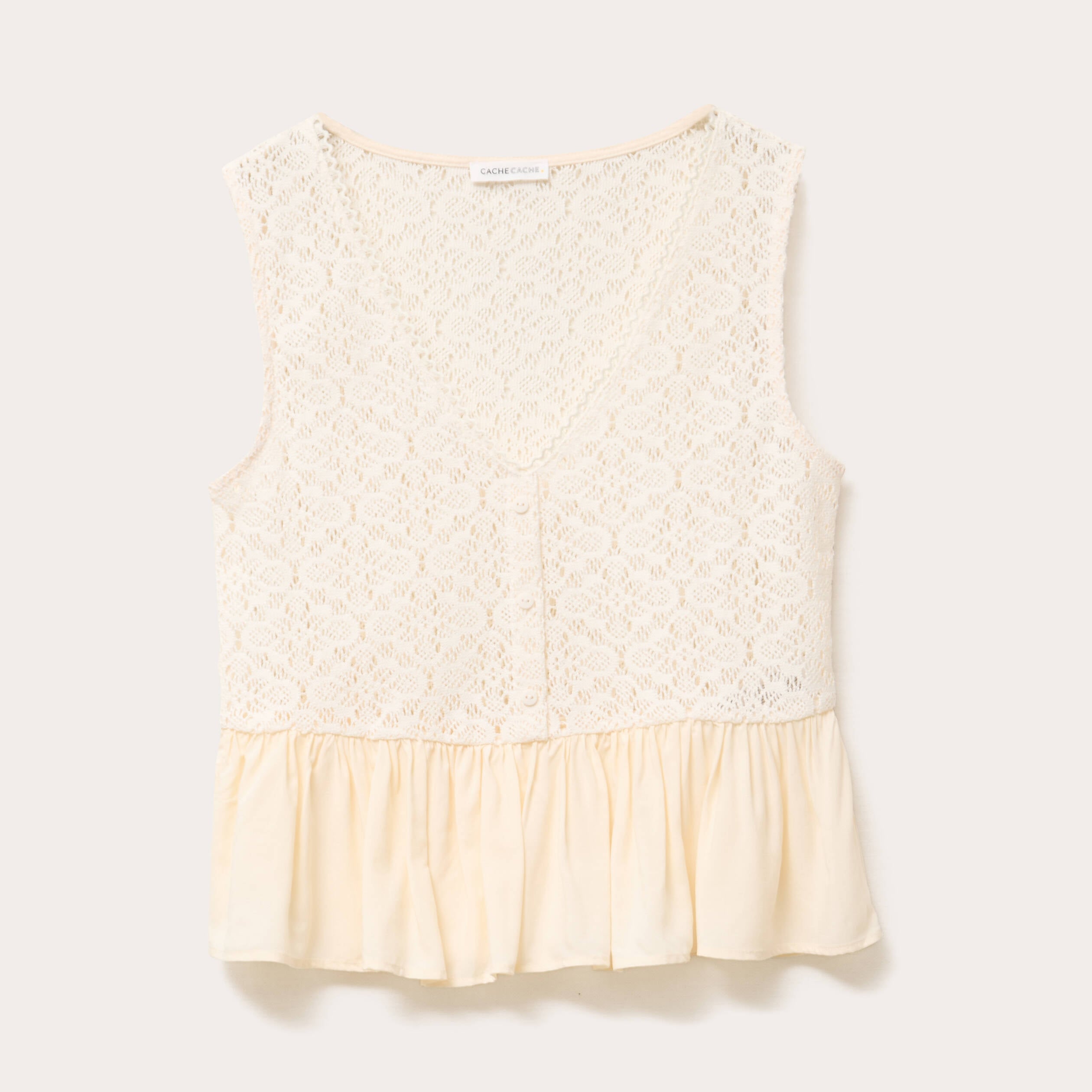 Blouse sans manches dentelle ecru femme