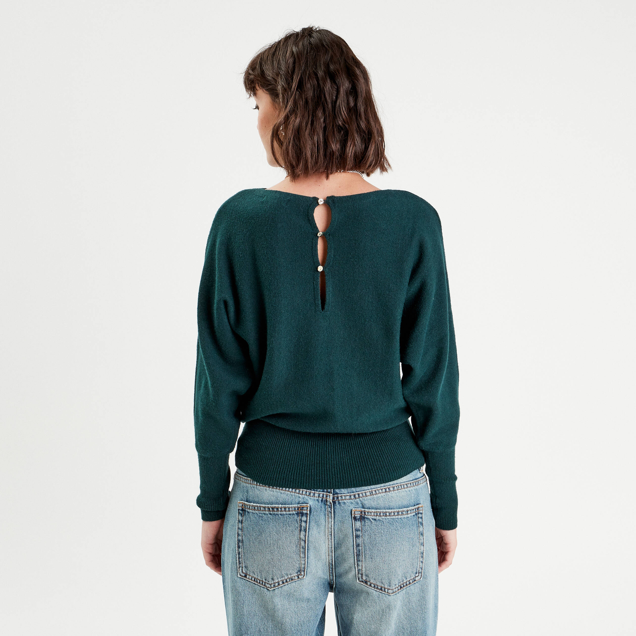 pull manches chauves souris vert fonce femme Pull manches chauves-souris vert foncé femme
