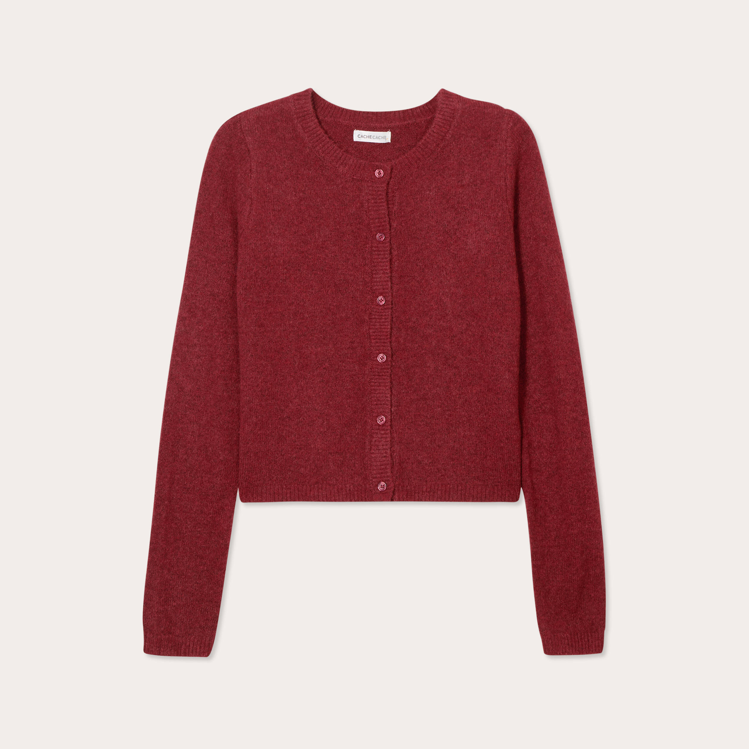 Gilet boutonn&eacute; manches longues rouge fonc&eacute; femme