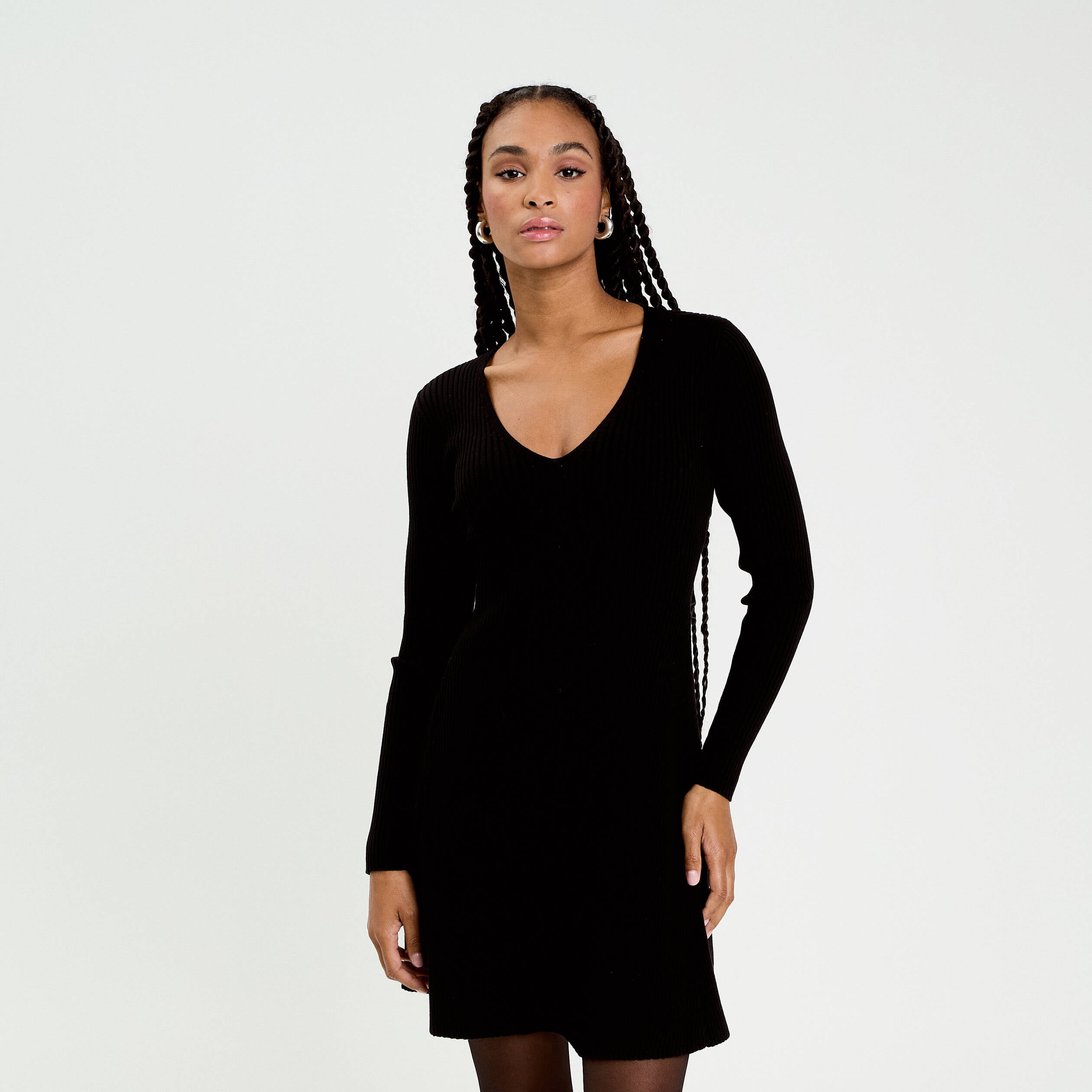 Robe tricot patineuse c&ocirc;tel&eacute;e noir femme
