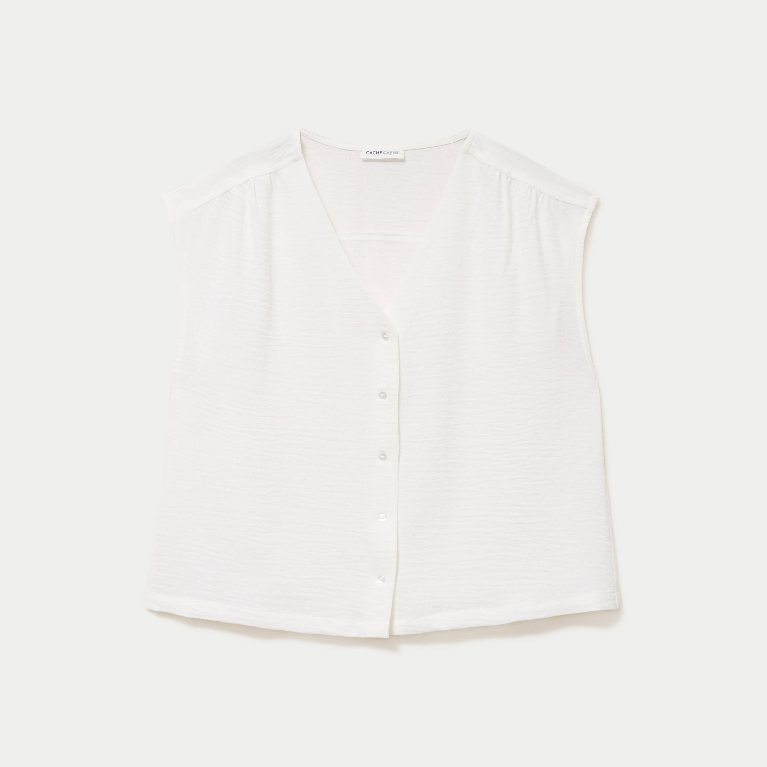 Blouse droite sans manches col v ecru femme