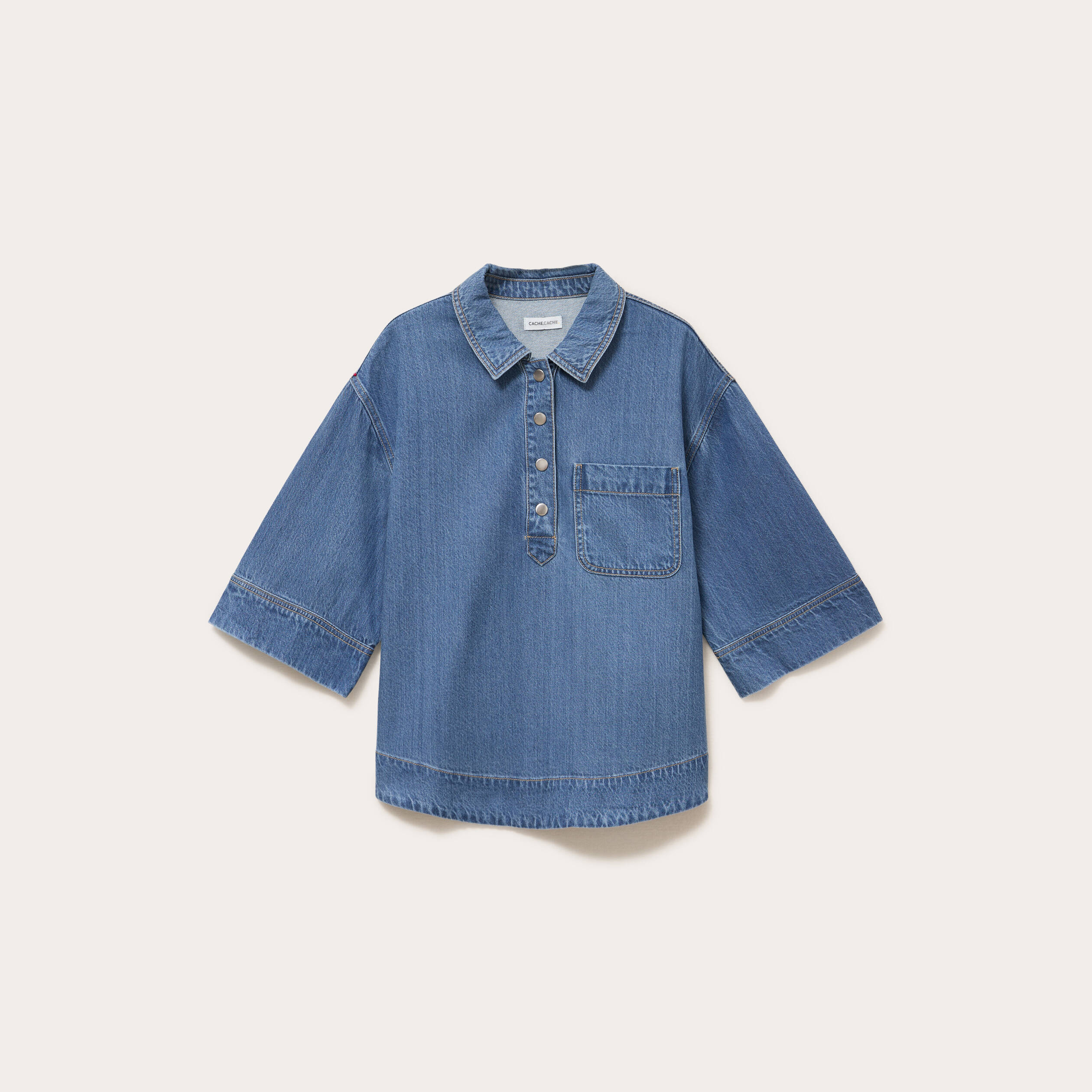 Vareuse jean col classique manches 3/4 denim double stone femme
