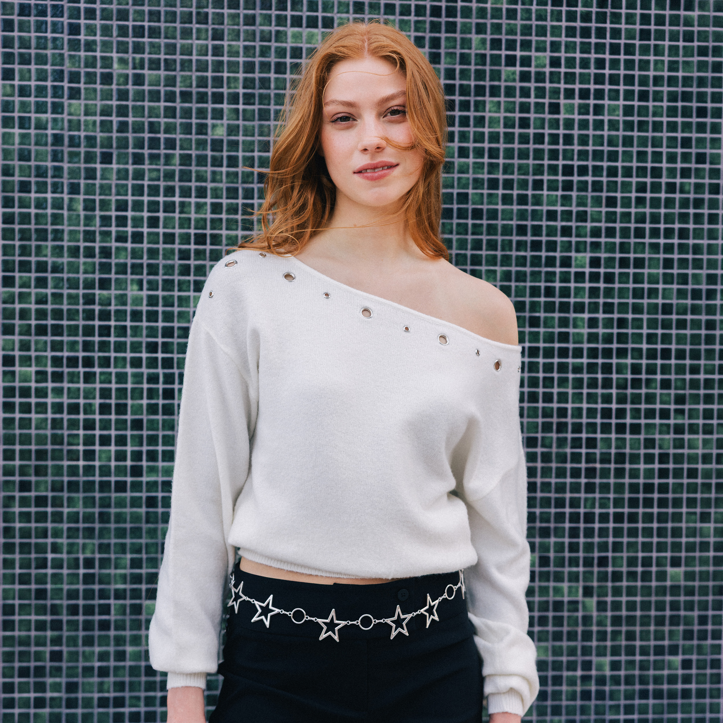 Pull col bateau manches longues ecru femme