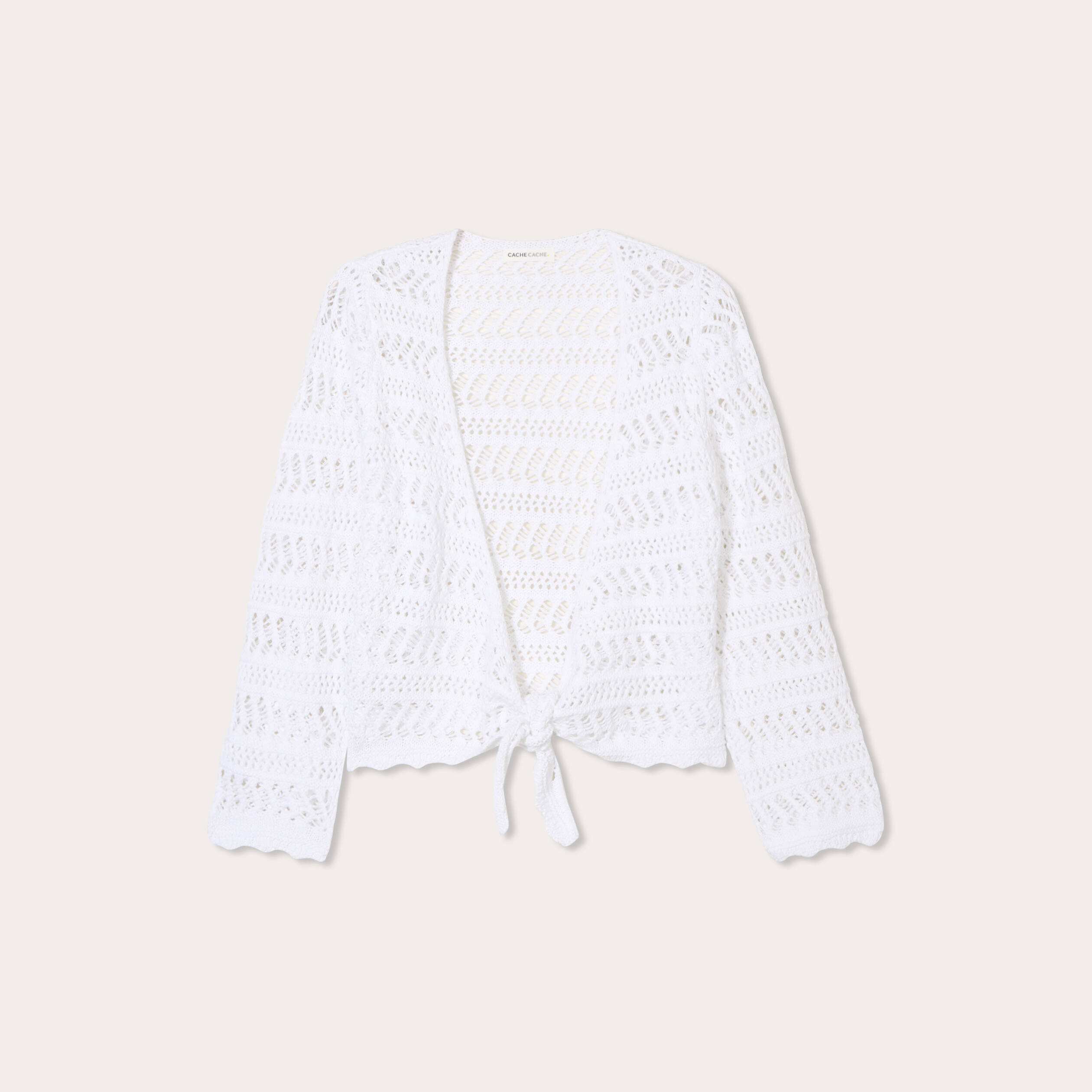 Gilet manches 3/4 ajour&eacute; blanc femme