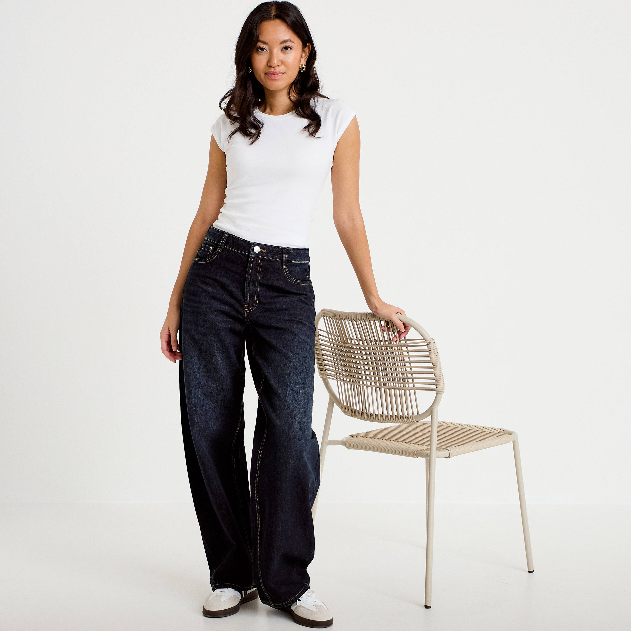 Jean barrel taille haute denim brut femme