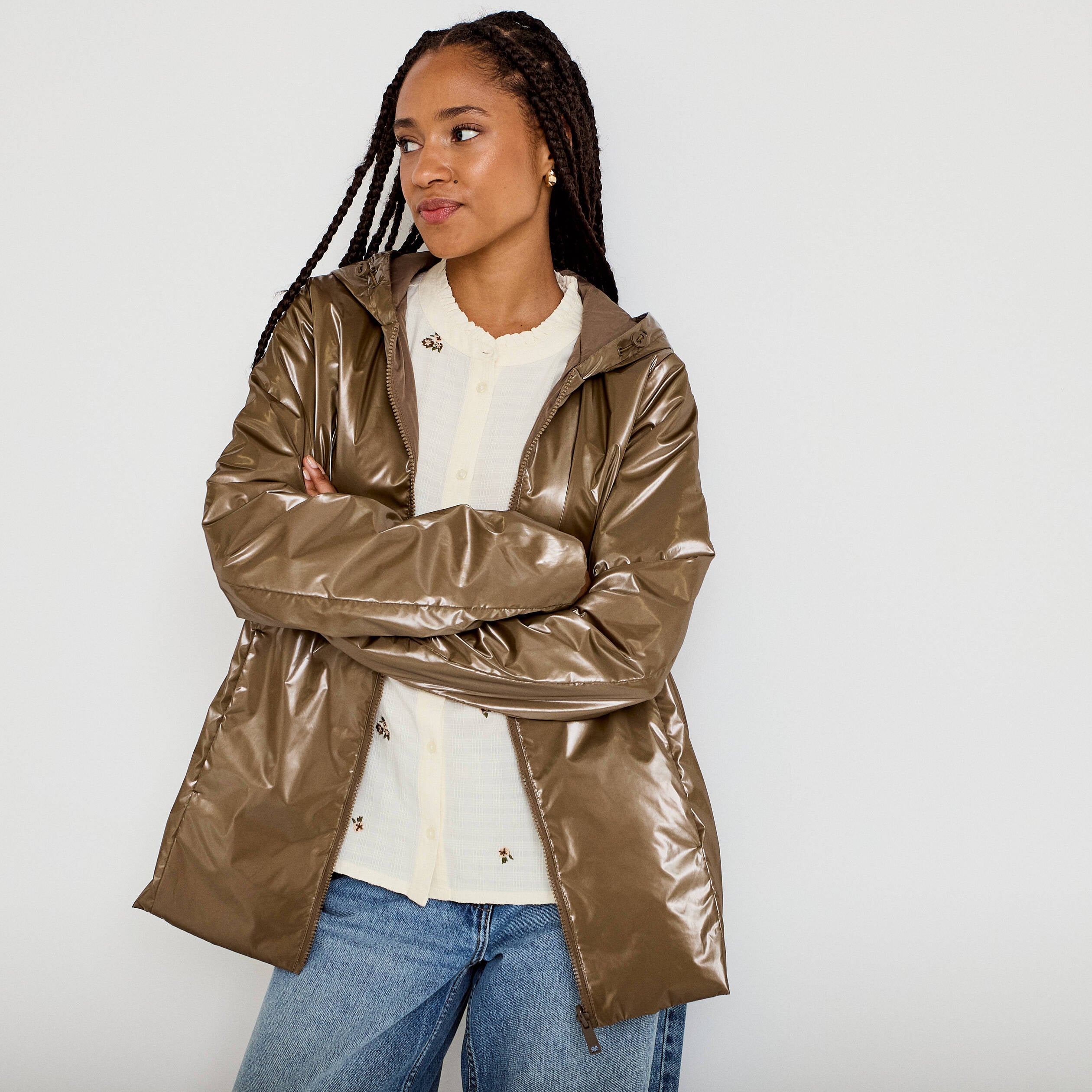 Parka r&eacute;versible &agrave; capuche taupe femme