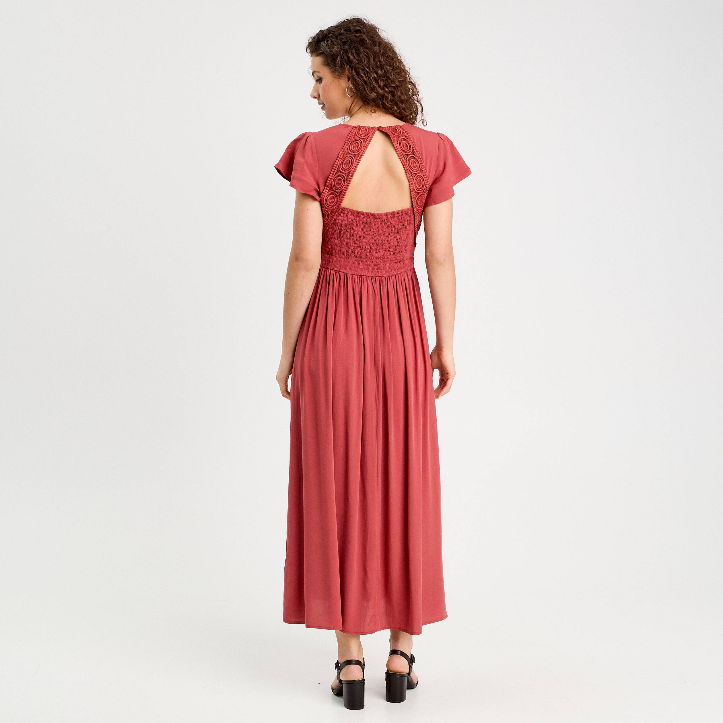 robe longue evasee vieux rose femme Robe longue évasée vieux rose femme