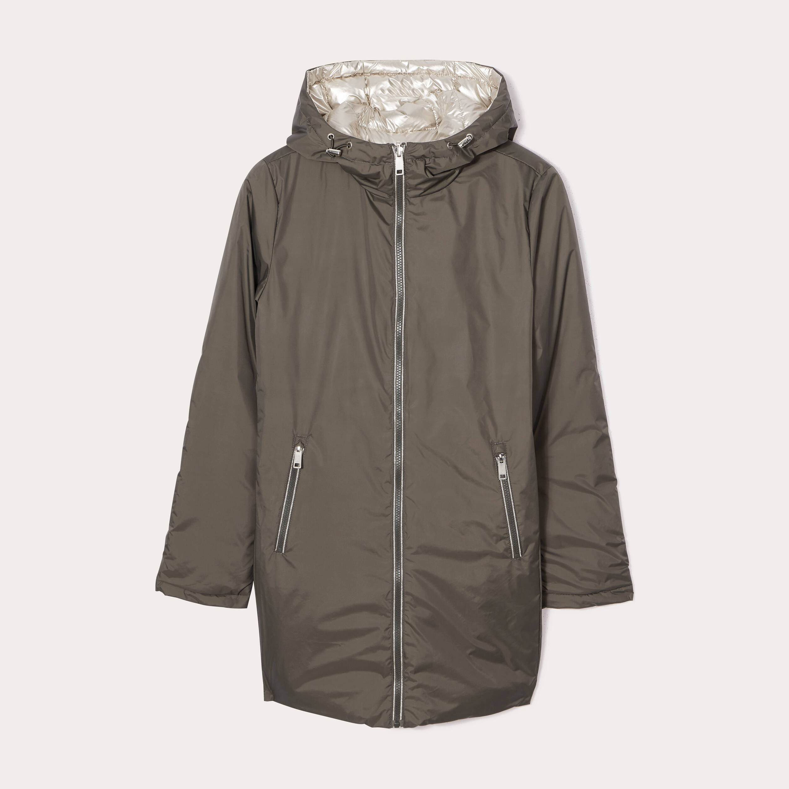 Parka &agrave; capuche r&eacute;versible vert kaki femme