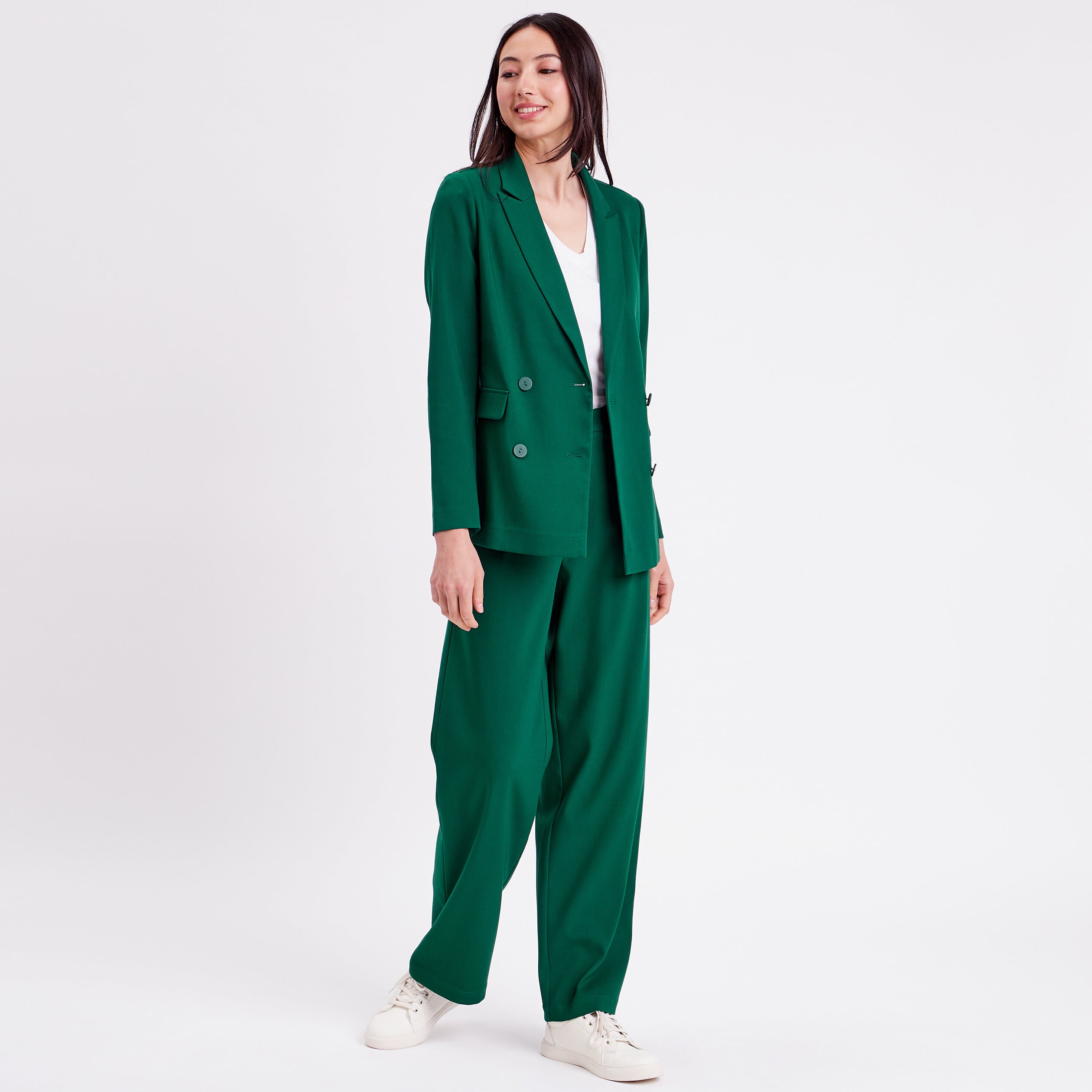 Veste esprit blazer droite vert fonc&eacute; femme