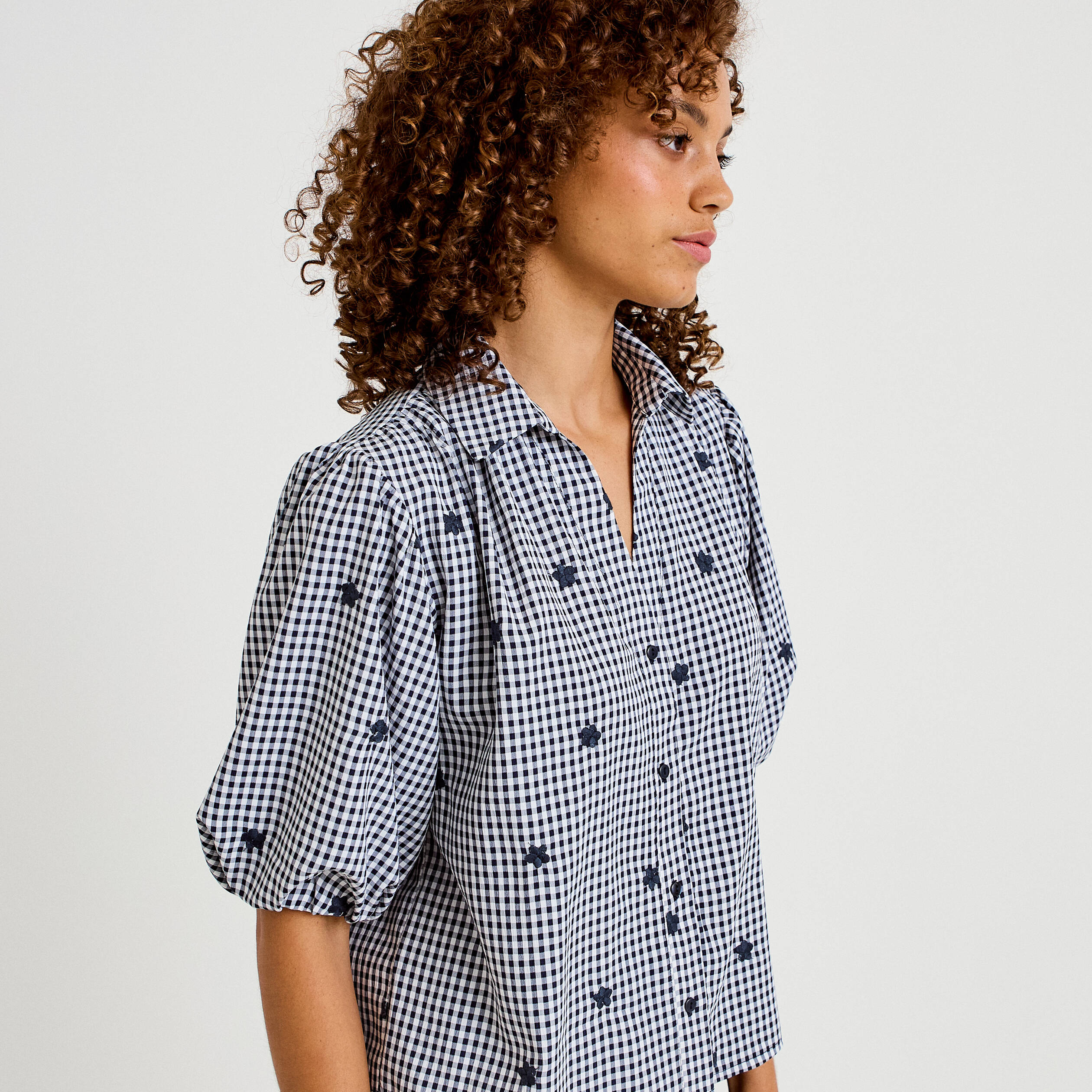 Chemise droite col classique manches 3/4 bleu marine femme