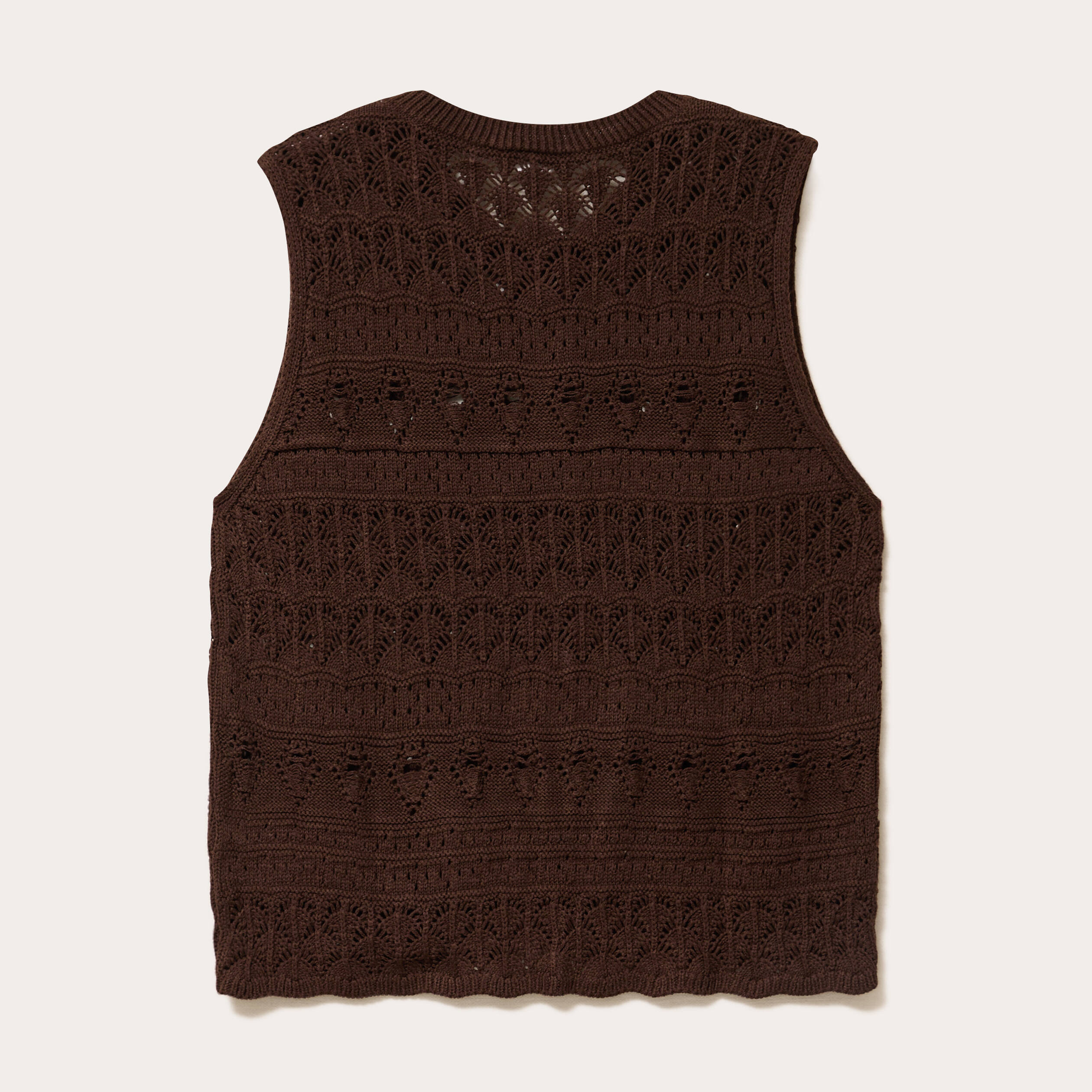 D&eacute;bardeur ajour&eacute; col rond marron fonc&eacute; femme