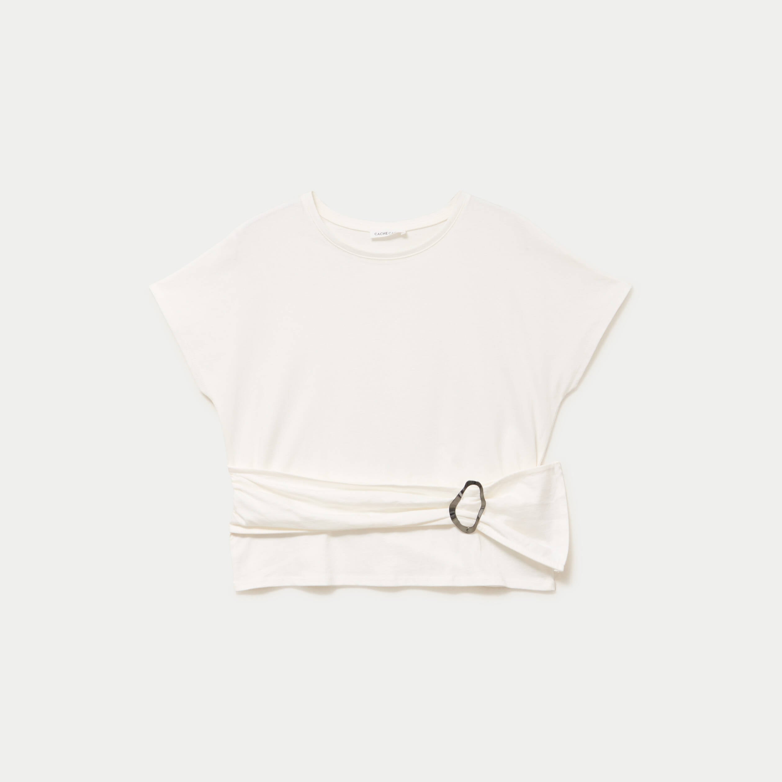 T-shirt ceintur&eacute; ecru femme