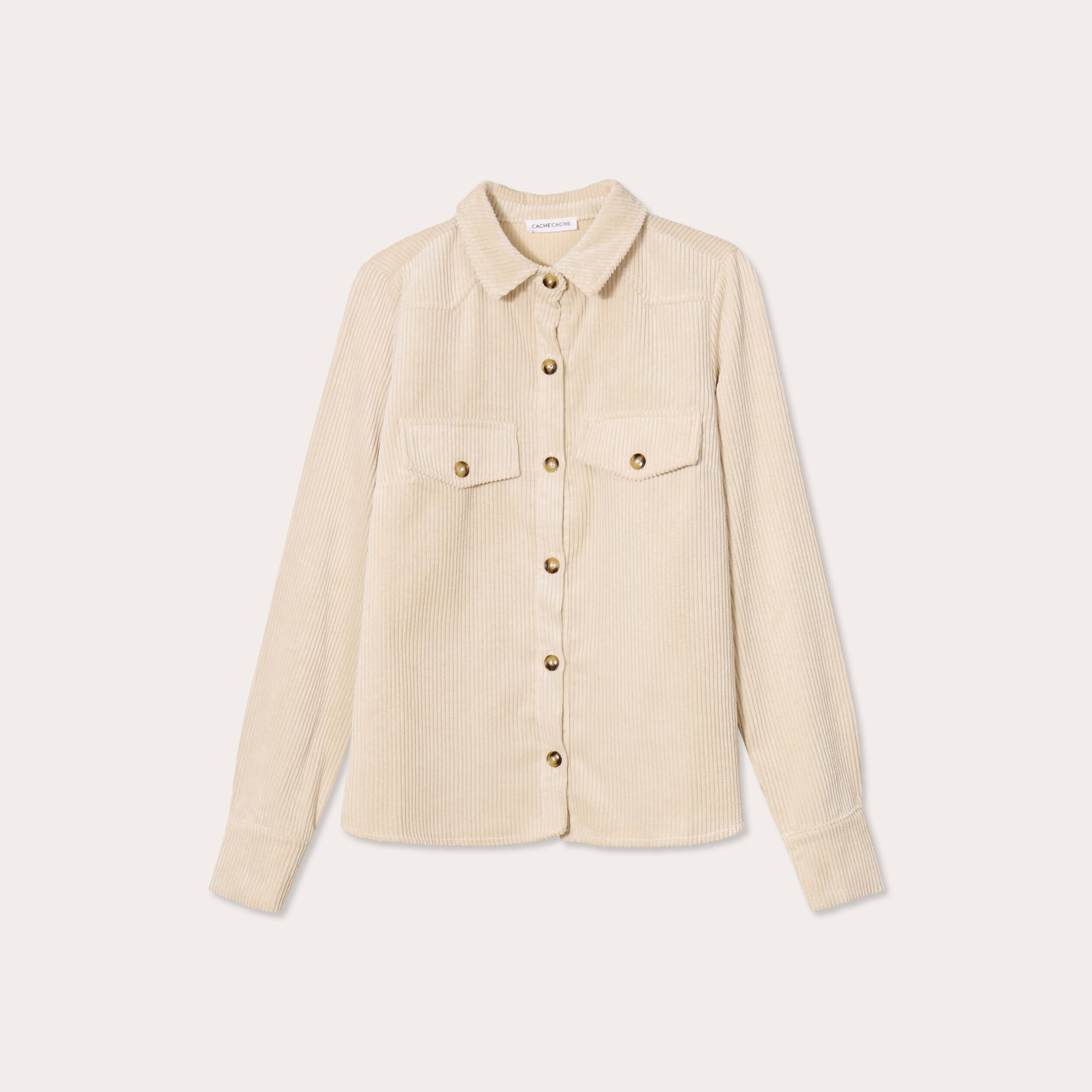 Chemise velours c&ocirc;tel&eacute; sable femme