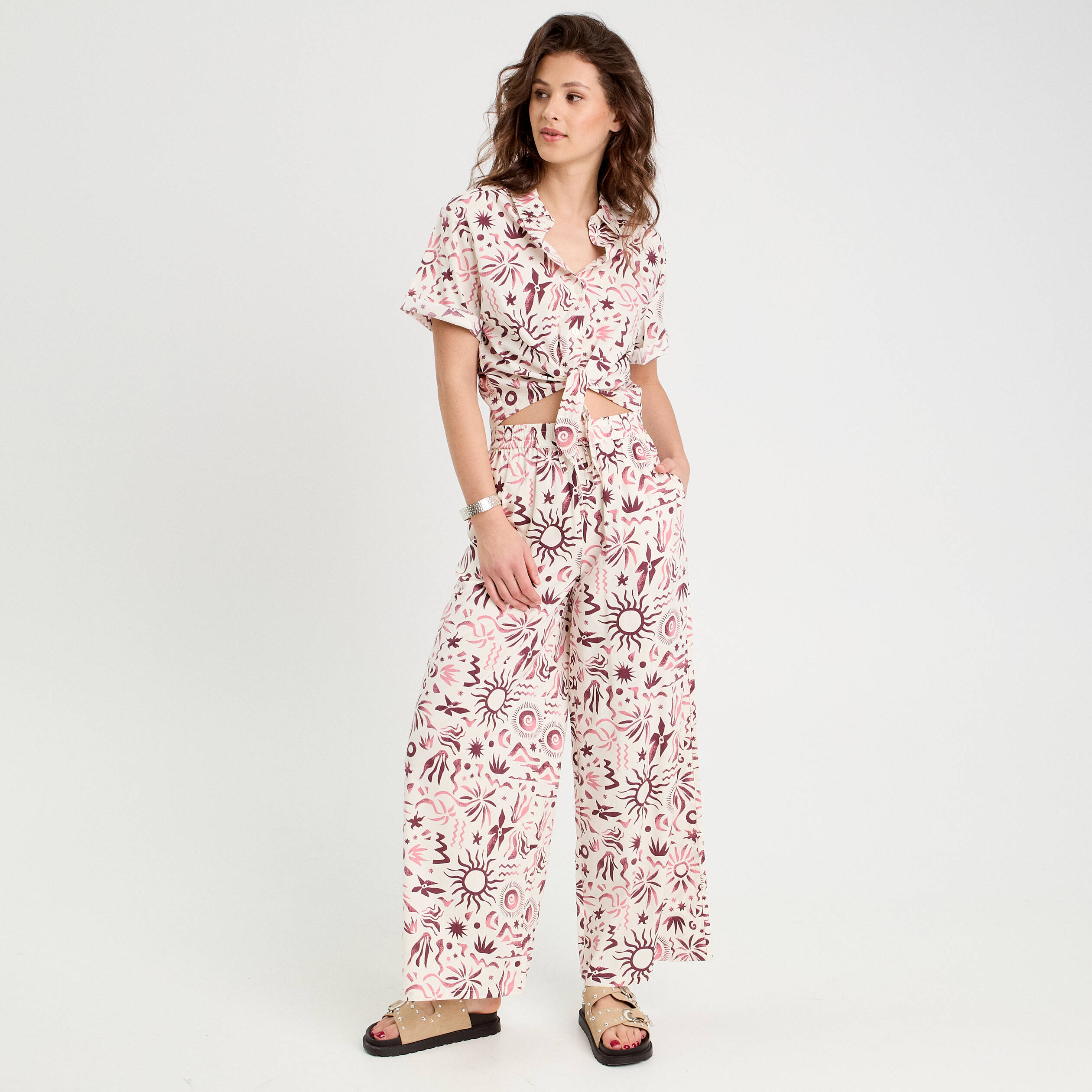Chemise nouée manches courtes rose femme