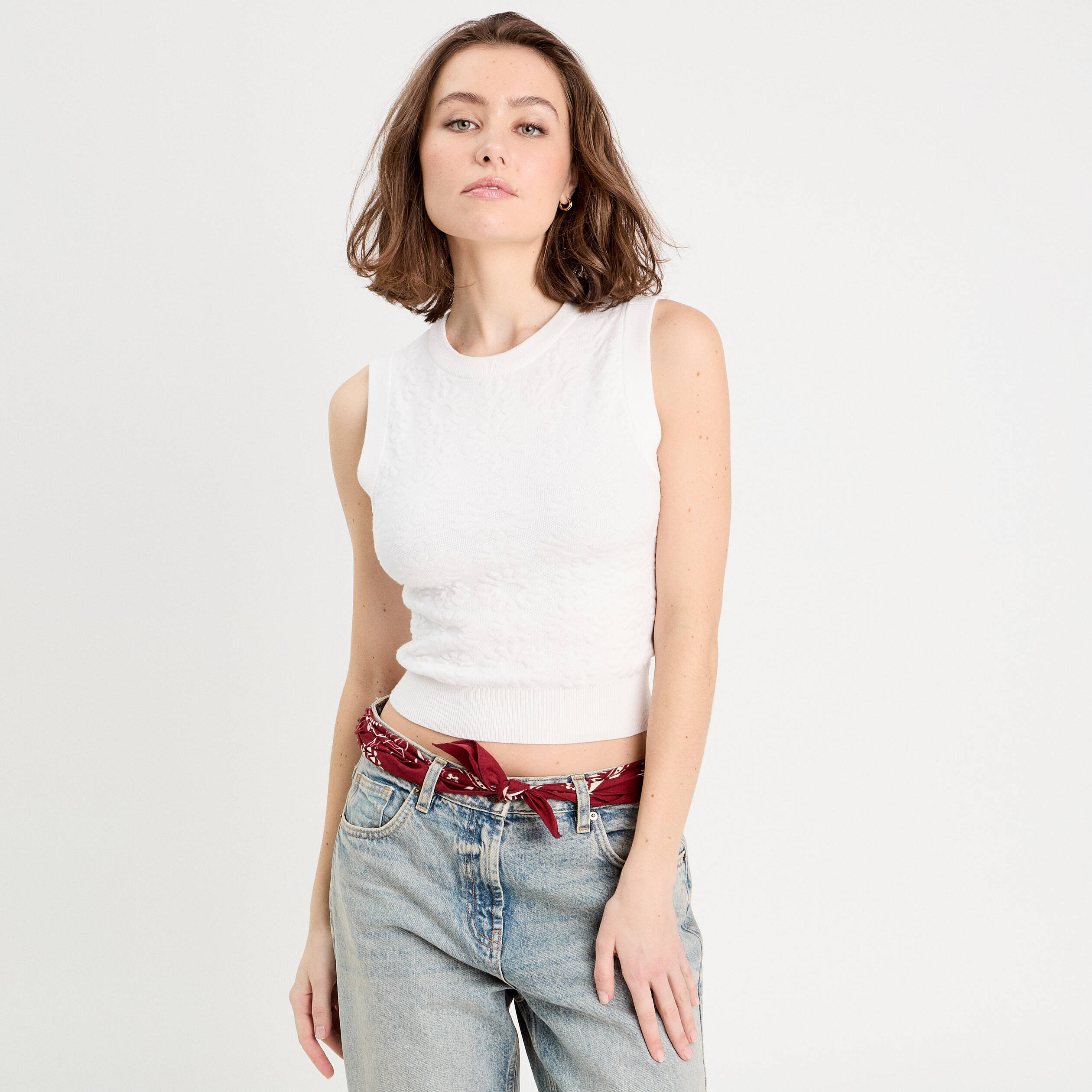 Débardeur tricot blanc femme