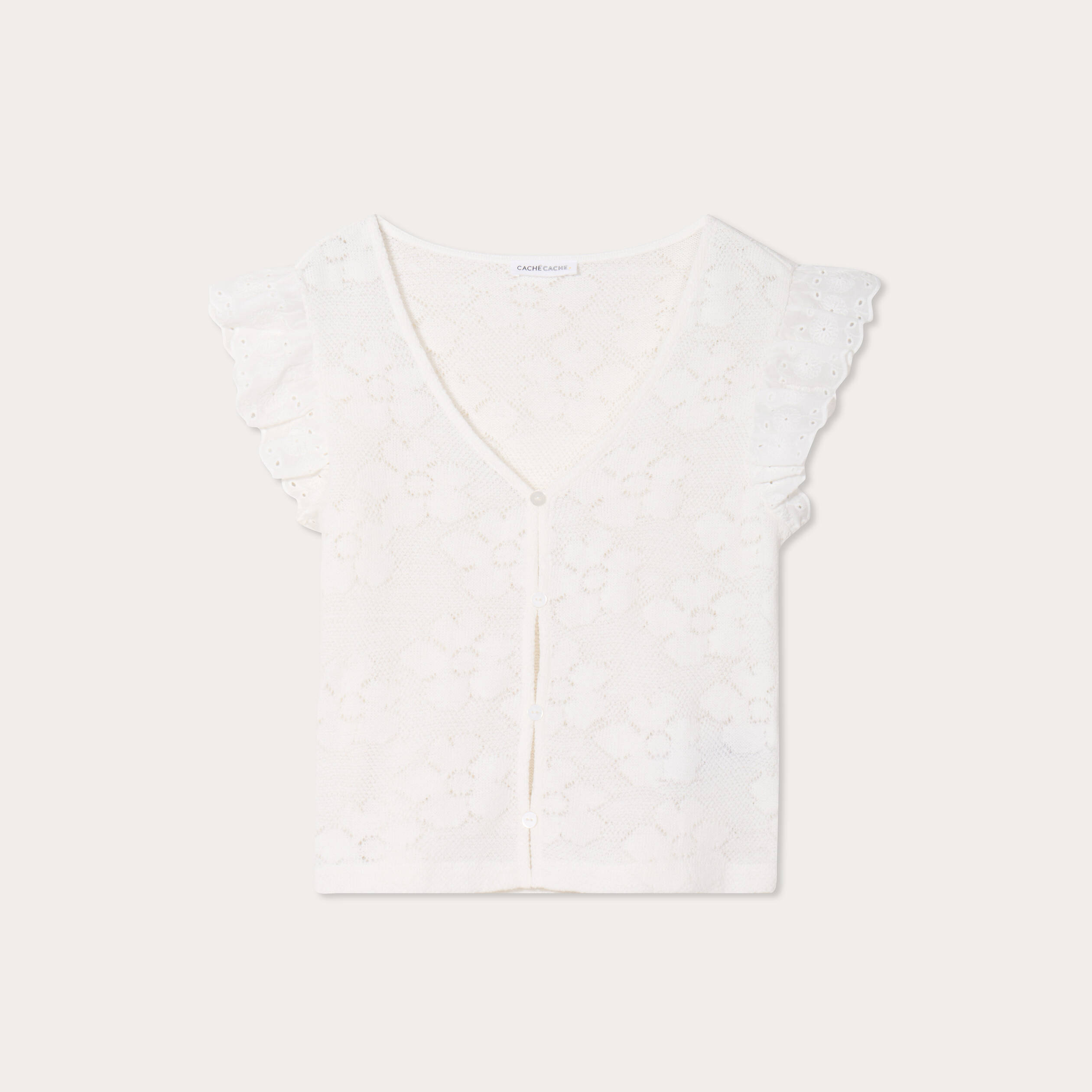 T-shirt manches volants ecru femme