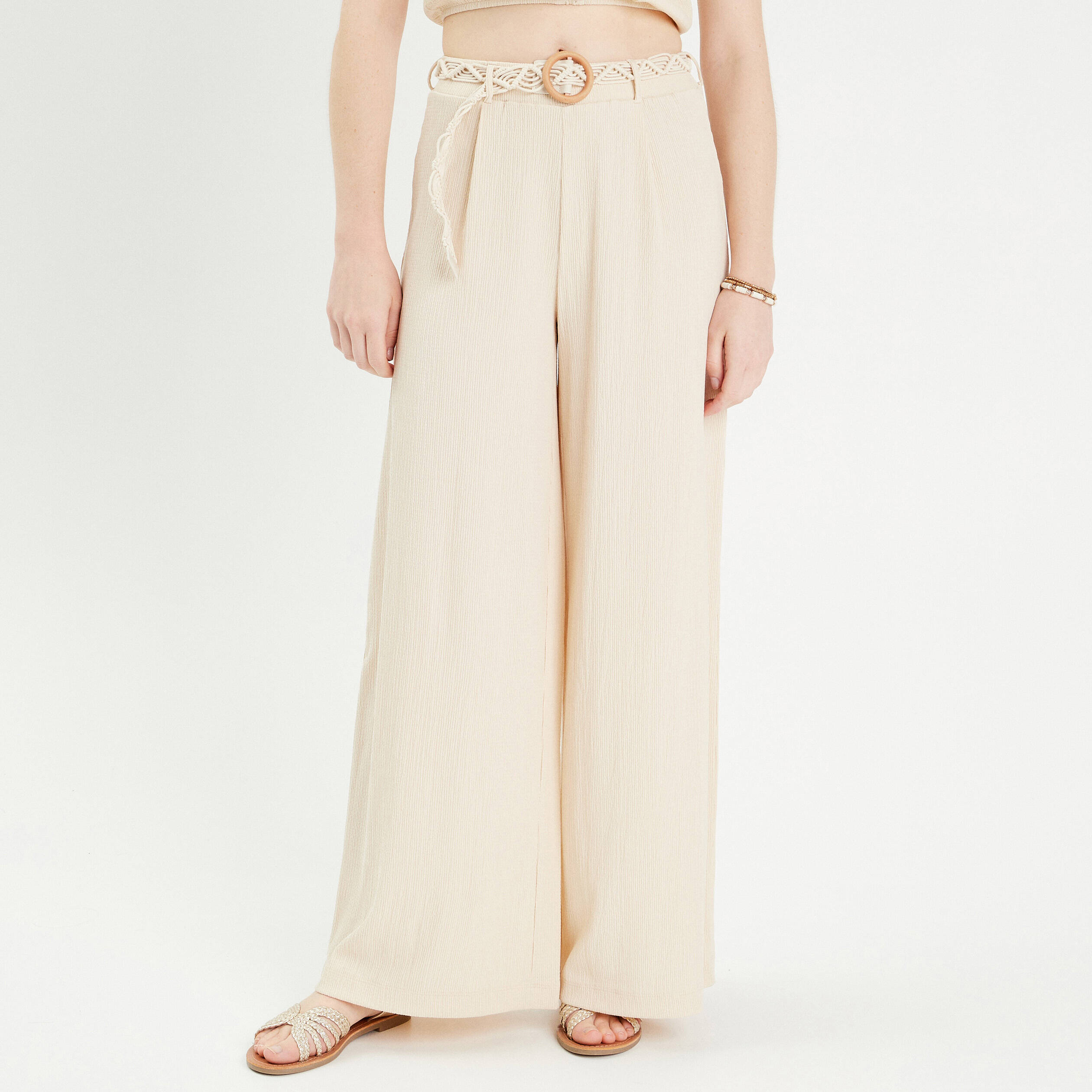 Ceinture Large Femme écru Nacré - élasthane Et Simili Cuir - Taille 77 Cm Extensible - Neuve Avec étiquettes